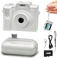 Câmera digital, mini câmera retrô com base de carregamento de cartão de 32 GB, gravação de vídeo vintage compacta portátil, presente ideal para estudo de viagem (branca)