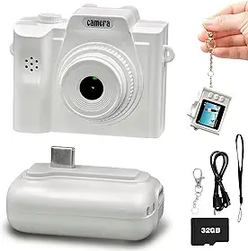 Câmera digital, mini câmera retrô com base de carregamento de cartão de 32 GB, gravação de vídeo vintage compacta portátil, presente ideal para estudo de viagem (branca)