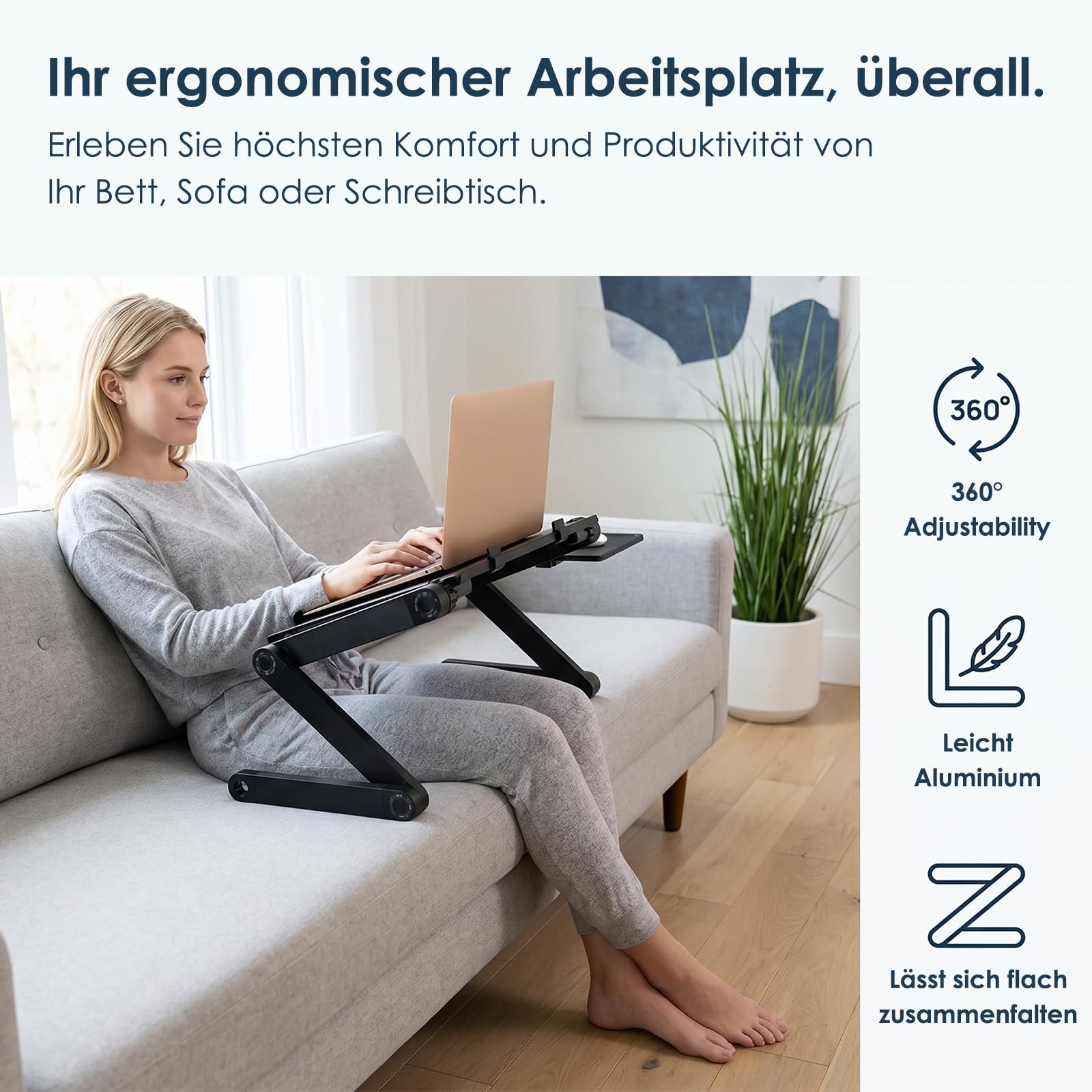 Ideal Swan Stojak na laptop, z regulacją wysokości, składany stolik pod notebooka, półka na mysz, do MacBook, Dell, Lenovo, Samsung, Acer