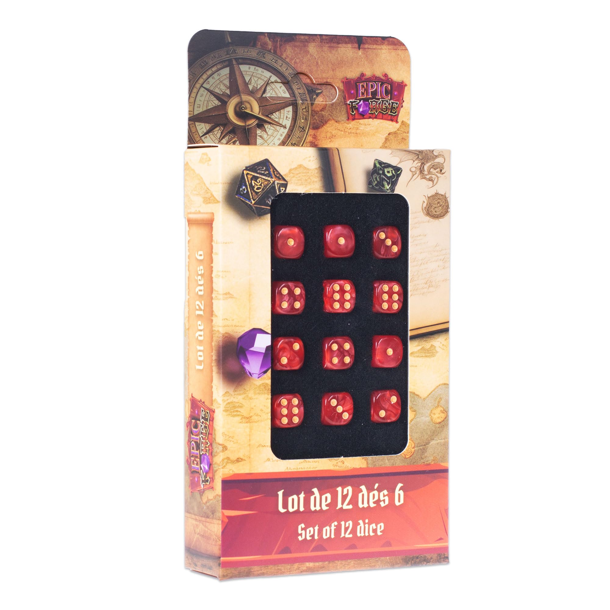Epic Forge -Set of 5 D6-16mm Red and Black Dice