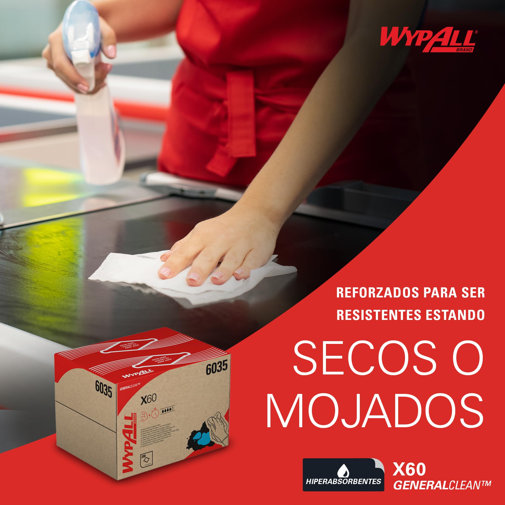 WypAll X60 Paños 6035, 1 Capa, Ligeros y Absorbentes, 1 Caja x 200 Paños (200 total)