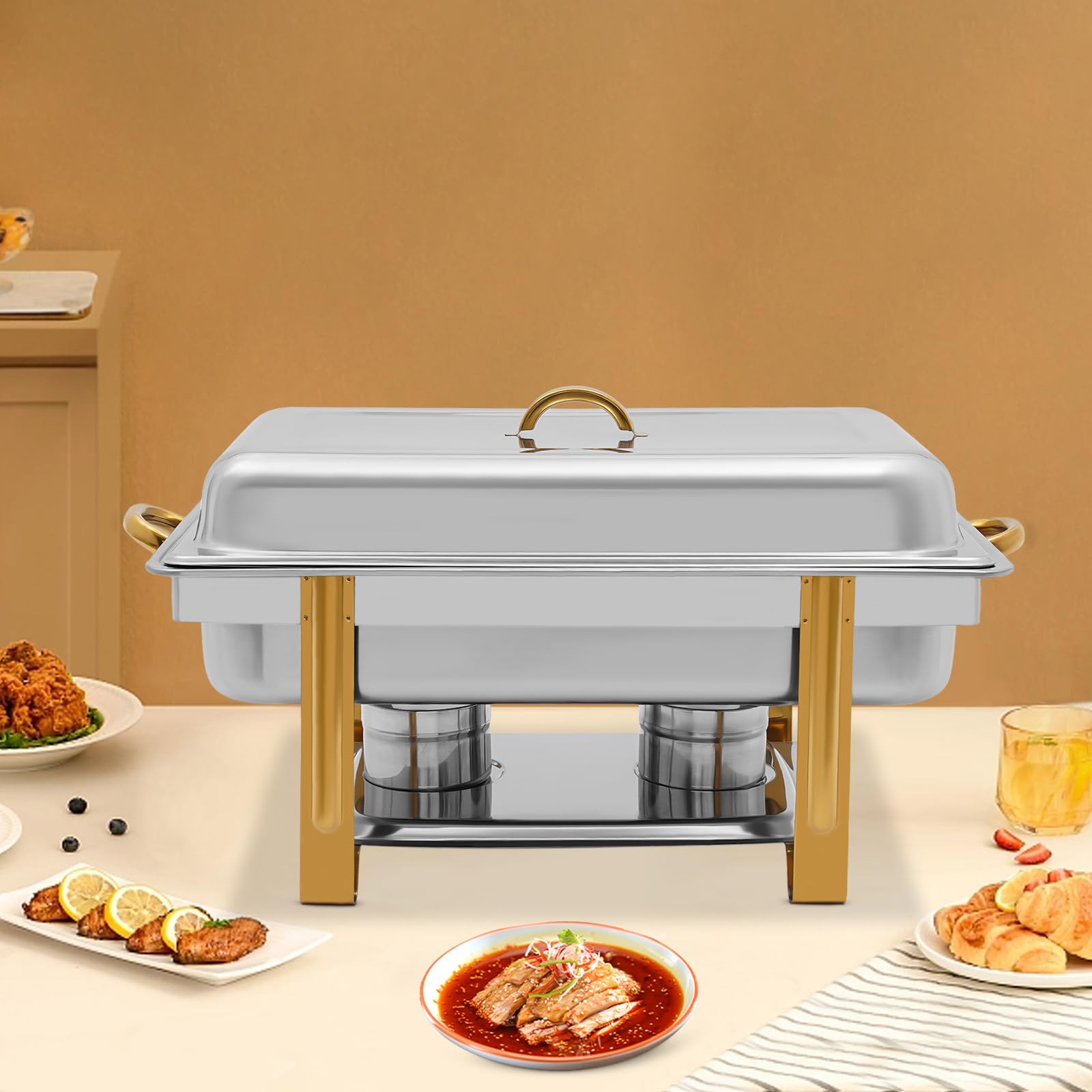 Chafing Dish - Scaldavivande in acciaio inox, 9 l, professionale, con coperchio, per buffet, catering, buffet e feste