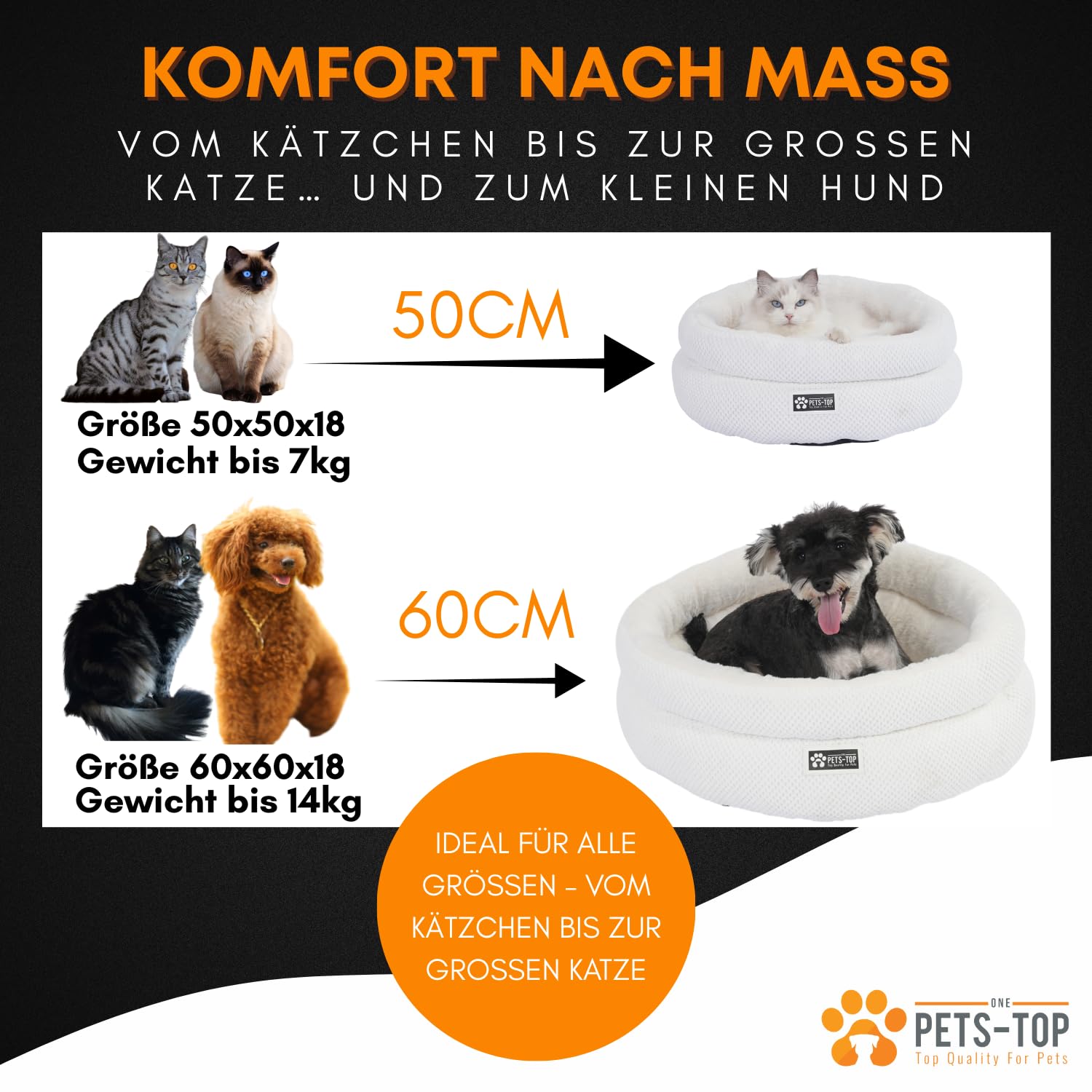 One PETS-TOP Katzen Bettchen (Königsweiß, 60 cm)
