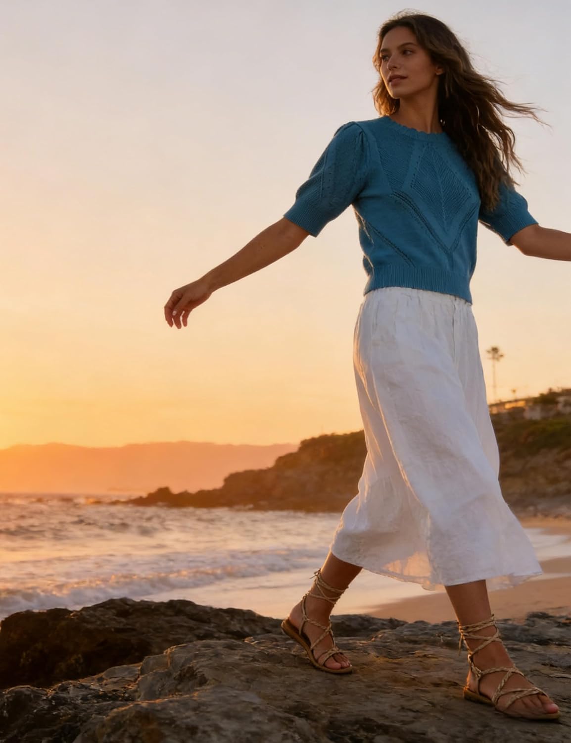 SCUSTY Women's Short Sleeve Knit Sweater Puff Sleeve Crew Neck Cropped Lightweight Knit Pullover Top Tee - Image 6