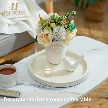 Hanobe Decorative Trays for Coffee Table: White Round Tray for Home Decor - Modern Farmhouse Decor for Living Room Kicthen Entryway Table