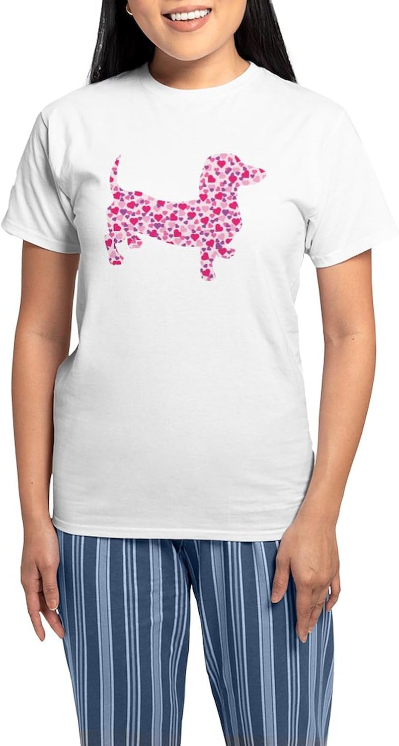 CafePress Doxie Hearts Pajamas Women's Novelty Cotton Pajama Set, Comfortable PJ Sleepwear