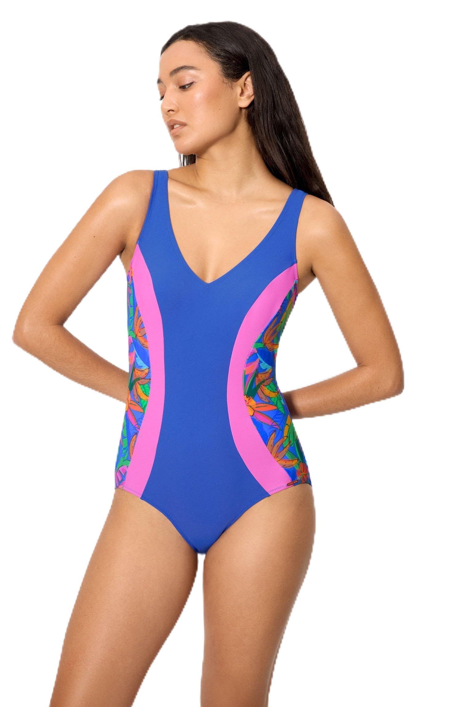 YSABEL MORA Bañador Reductor Estampado Tropical Copa B. con Compresión en Abdomen, Parte Superior sin aro y con Relleno Colección Palms.