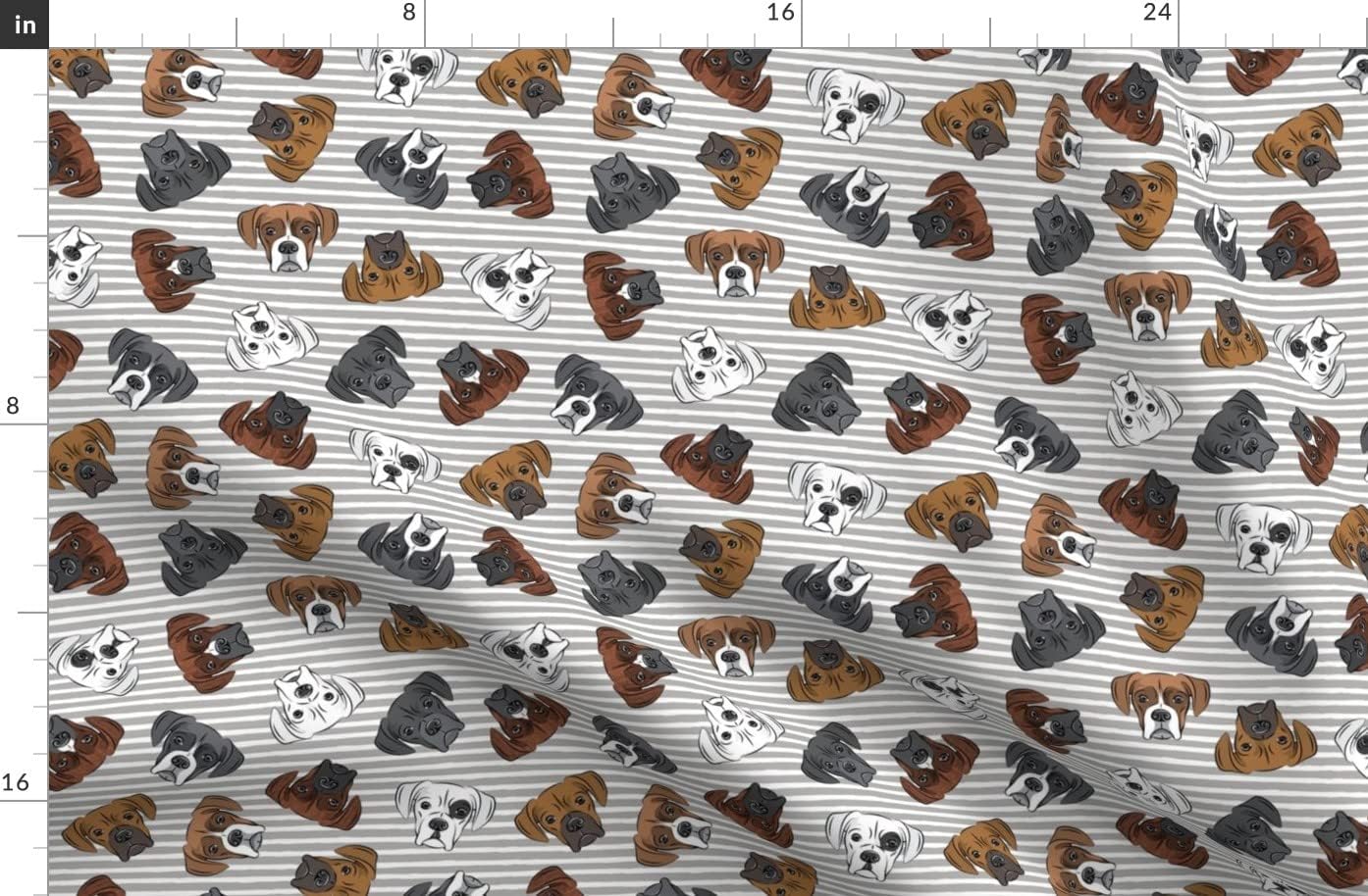 Spoonflower Fabric - All Boxers Grey Stripes Cute Trendy Boxer Dog Printed on Organic Cotton Sateen Fabric by The Yard - Sewing Quilting Apparel Home Decor