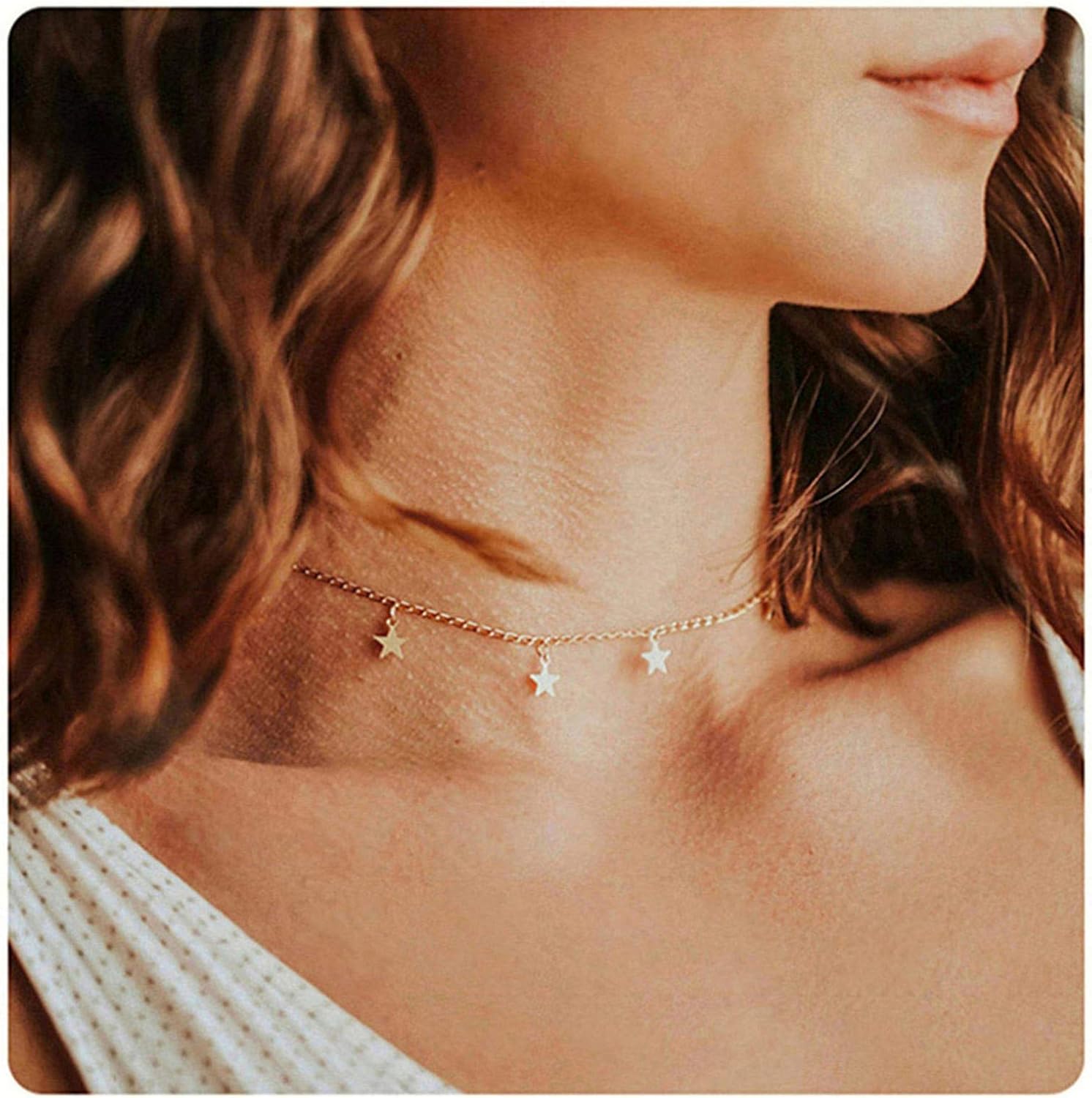 S.J JEWELRY Women Simple Delicate Full Moon 14K Gold Plated/Rose Gold/Silver Plated Layered Pendant Handmade Star Chokers Necklaces - Image 2