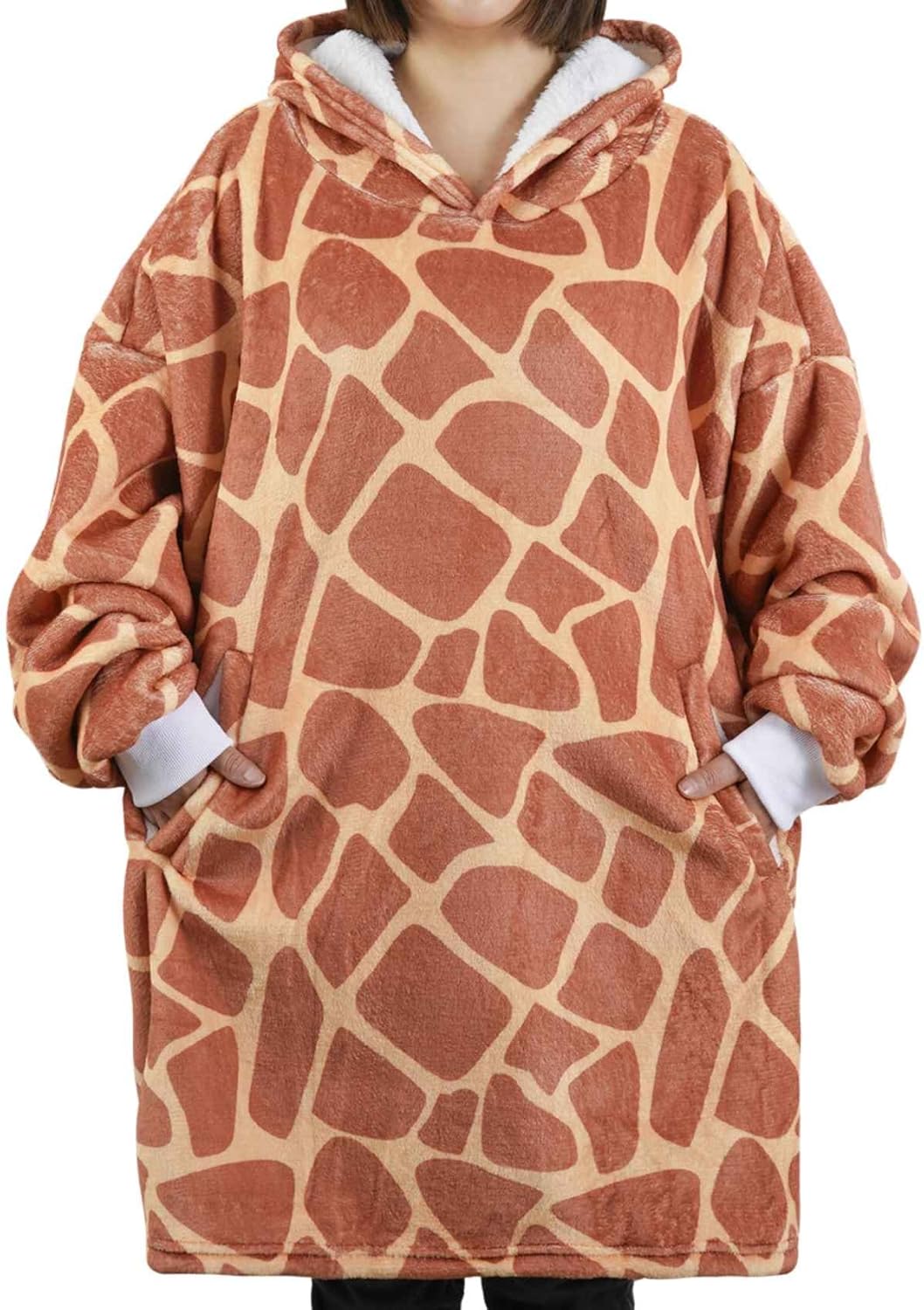 Giraffe Gifts for Giraffe Lovers, Wearable Flannel Blanket Hoodie with Two Large Pocket