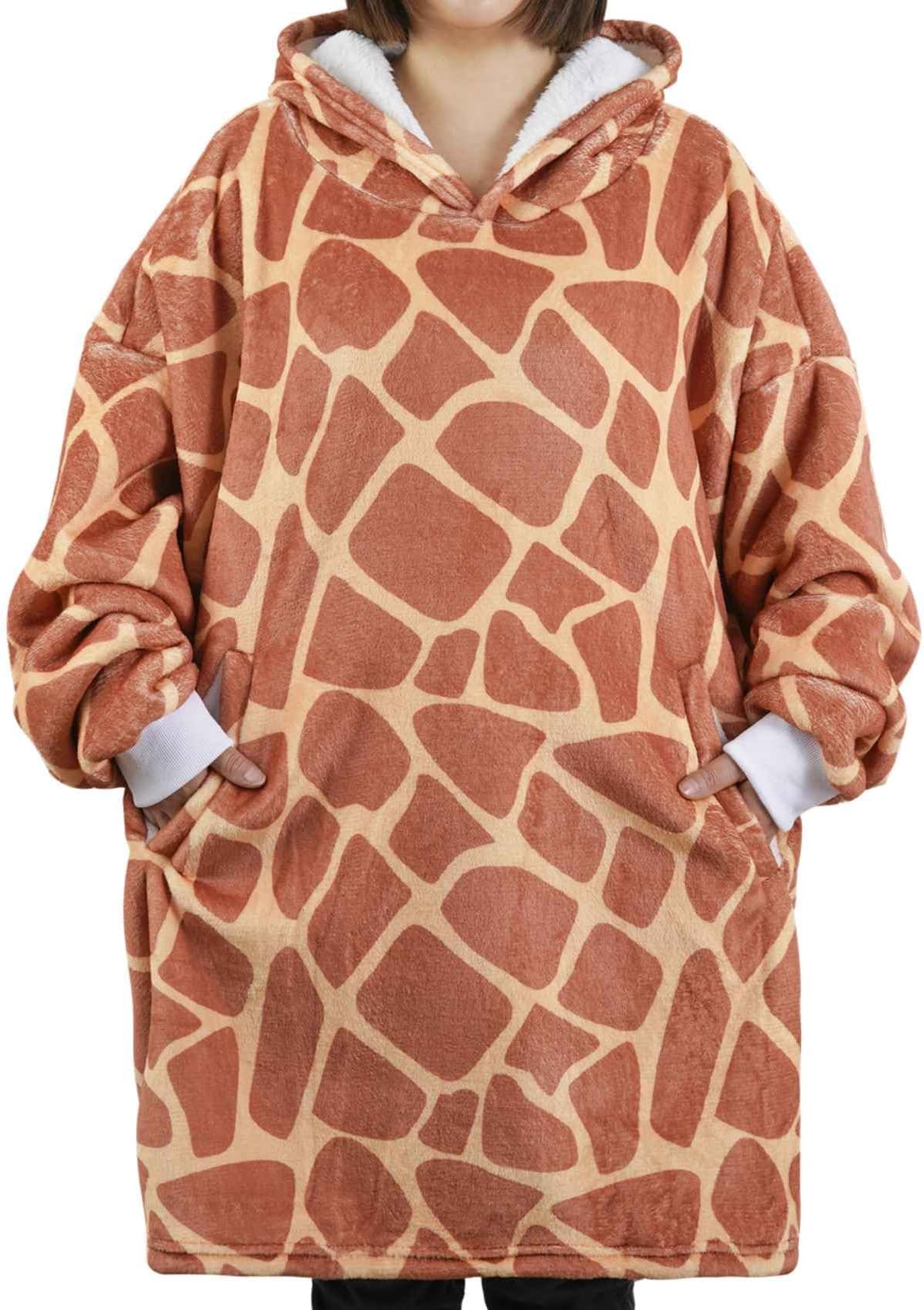 Giraffe Gifts for Giraffe Lovers, Wearable Flannel Blanket Hoodie with Two Large Pocket