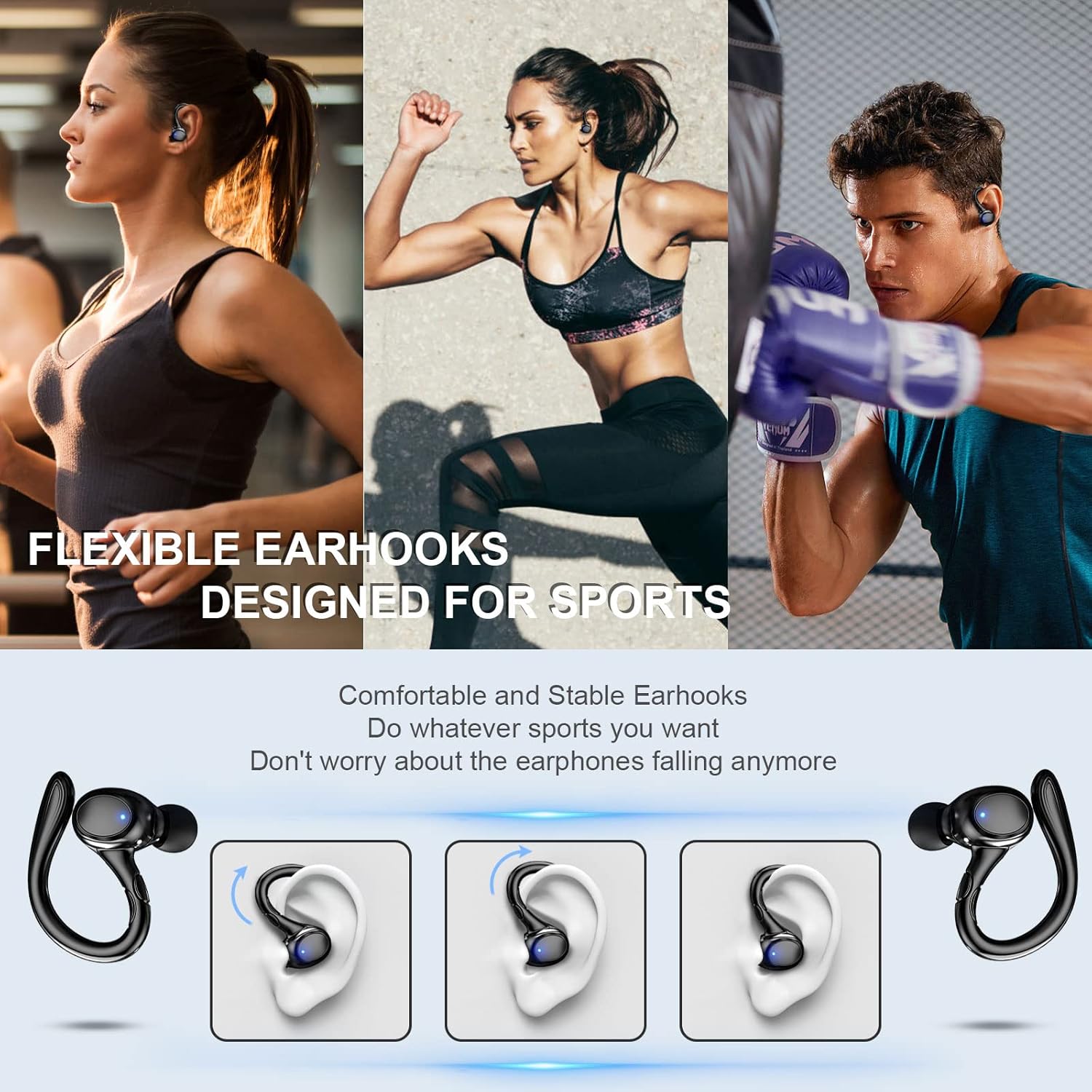 Wireless Earbud, Bluetooth 5.1 Sport Headphones in Ear with Detachable Earhooks, Wireless Headphones Bluetooth Earbud, Immersive Sound, 40H Playtime, Wireless Earphones for Running, IP7 Waterproof : Electronics