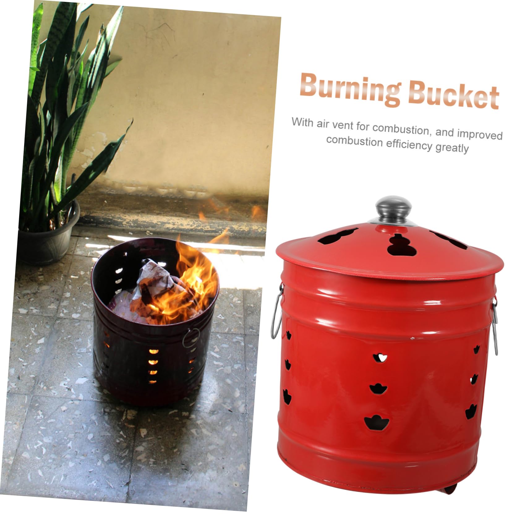 BESPORTBLE Cubo Incinerador de Esmalte Rojo Ventilación para Mejorar la Combustión, Adecuado para Adoración y Mantener el Hogar Ordenado en Celebraciones Estilo Aleatorio
