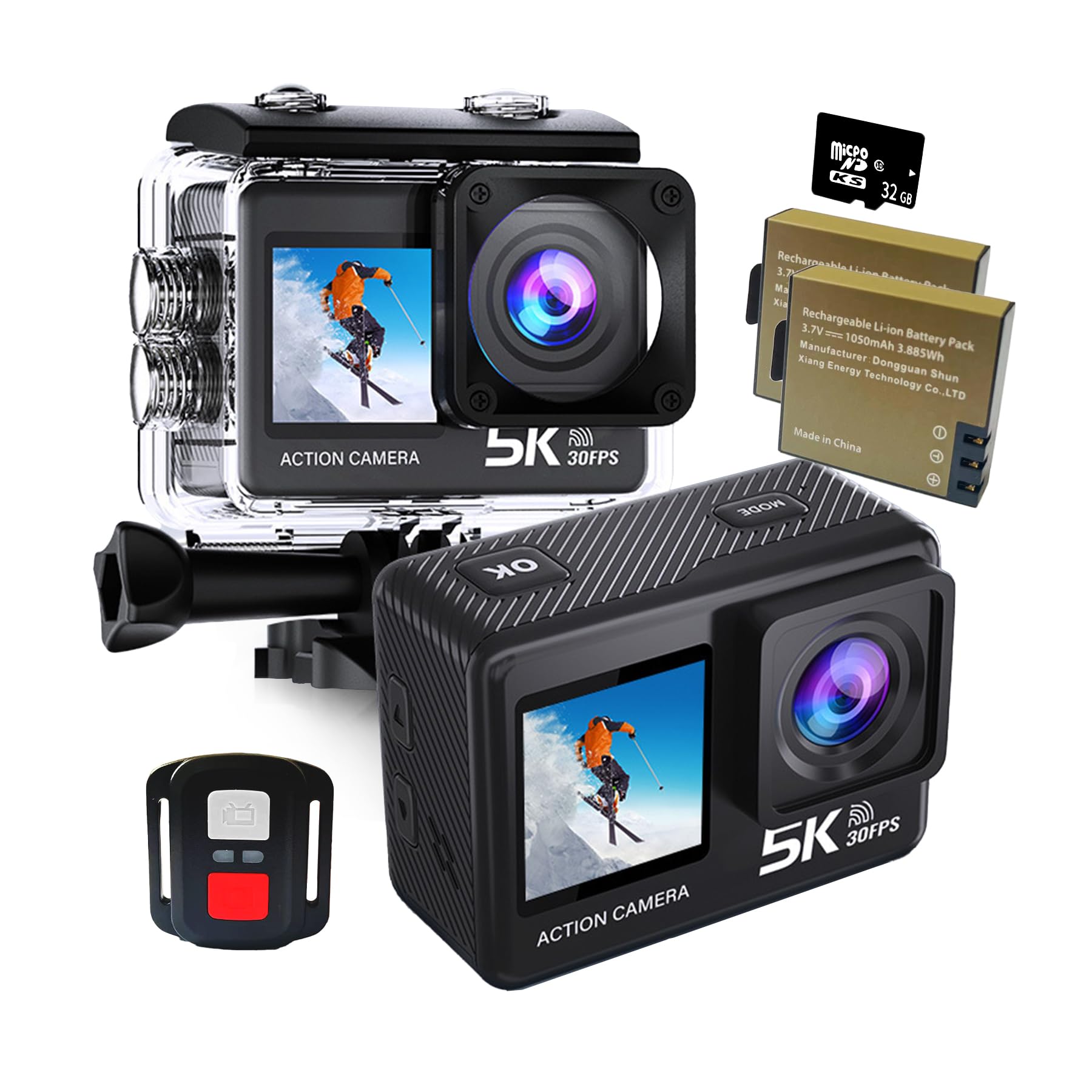 Action Cam,unterwasserkamera,Unterstützung 4K 60FPS,50MP WiFi,170° Ultra Weitwinkel Full HD mit EIS, 2.4G Fernbedienung,für Fahrrad Motorrad