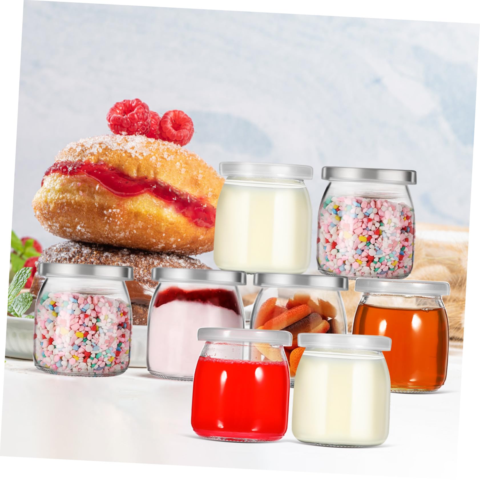 COLLBATH 12 Stück Teiliges Puddinggläser mit Hitzebeständigen Glasbehältern und Luftdichten Deckeln Vielseitige Dessertgläser für Joghurt Marmelade Mousse Honig Gefrier Mikrowellengeeignet