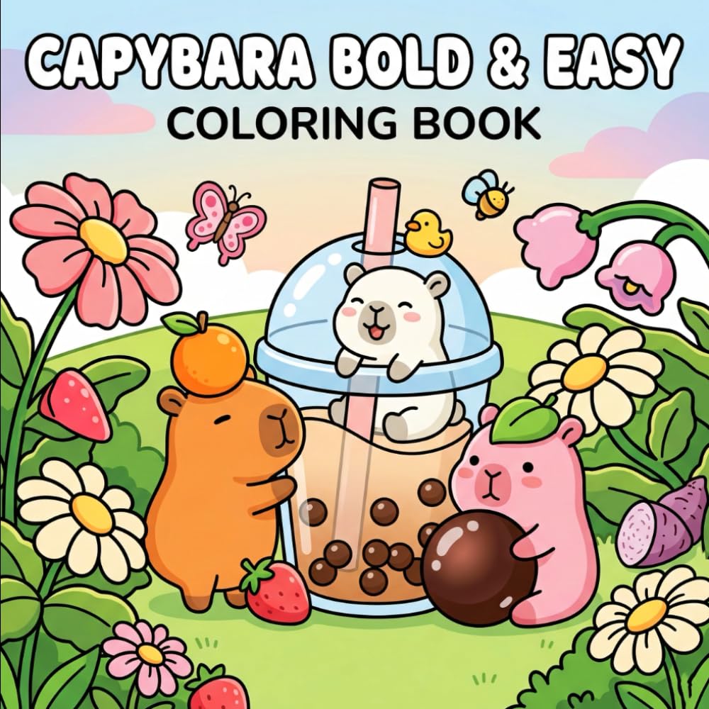 Capybara Bold & Easy Coloring Book: Cute & Relaxing Capybara Coloring Pages with Bold Lines for Stress Relief, Fun, and Easy Coloring for Teens & Adults