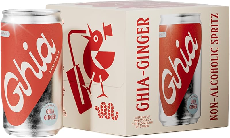 Ghia Non-Alcoholic Ginger Le Spritz, 8.4 Fl Oz (4-Pack) | Mocktail & Cocktail Mixer, Zero Proof Sparkling Apéritif with Soothing Herbal Extracts