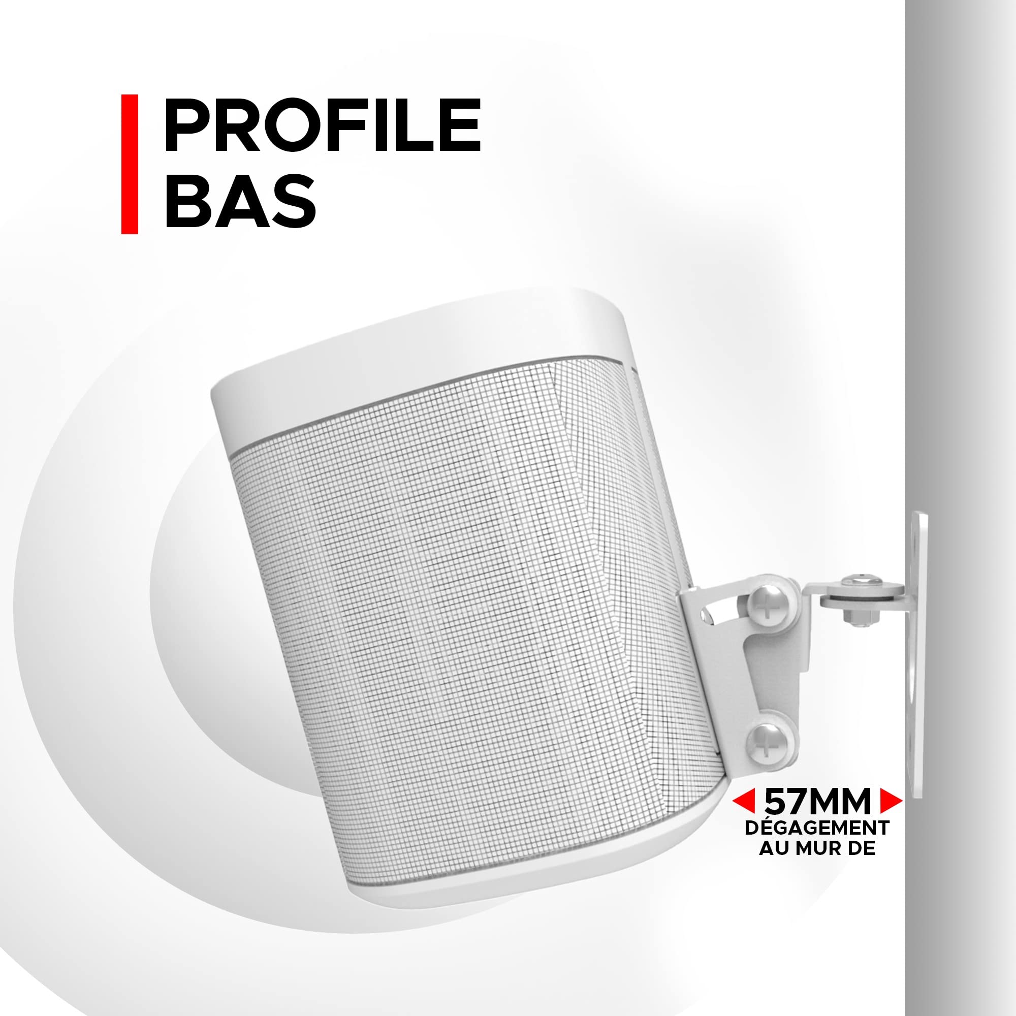 Play 1 Paire de Supports muraux Blanc compatibles avec Sonos Play:1 Uniquement, Lot de 2, mécanisme de pivotement et d'inclinaison réglable, 2 Supports de Montage Comprenant Toutes Les Fixations
