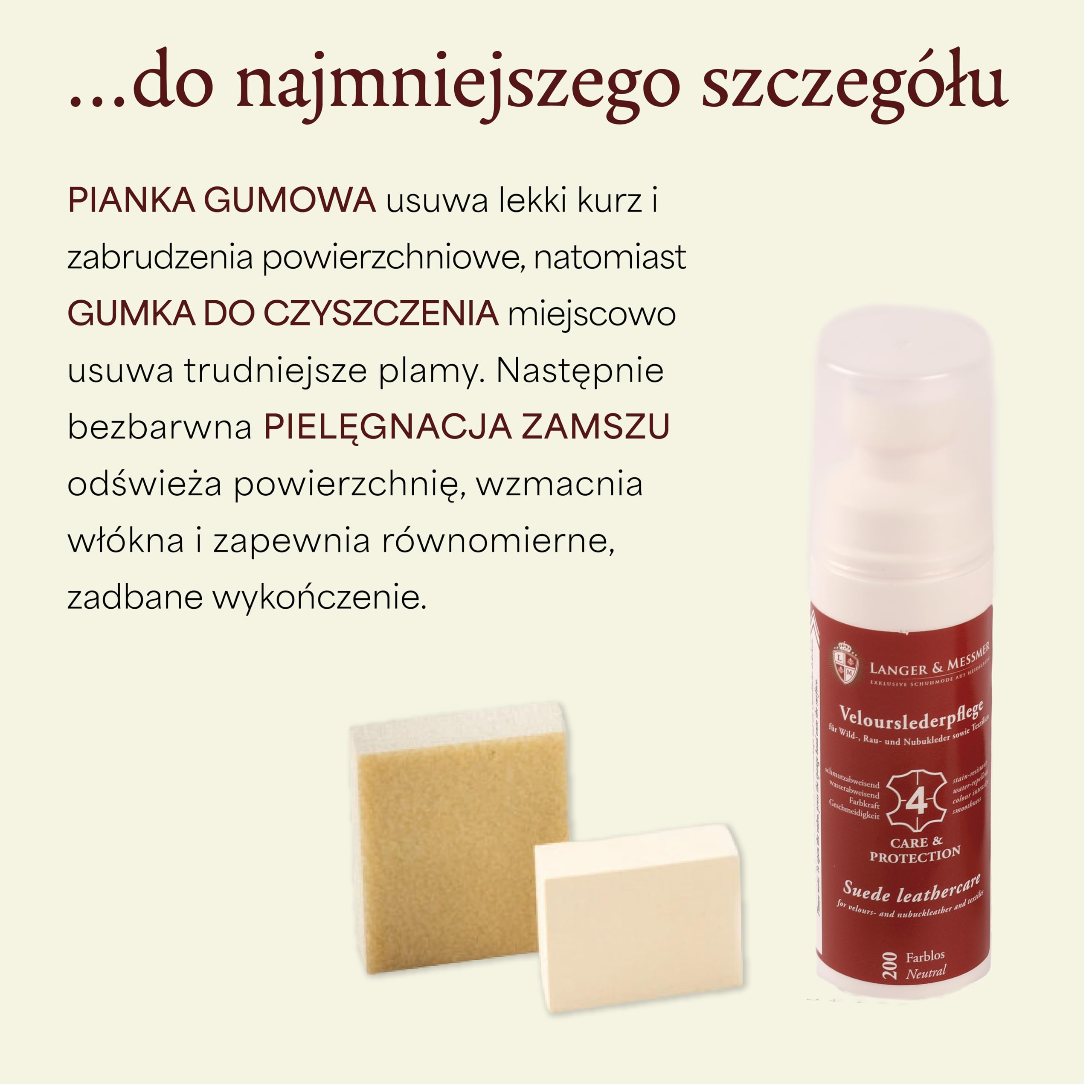 Langer & Messmer zestaw do czyszczenia i pielęgnacji butów zamszowych, pielęgnacja butów nubukowych, szczotki i środek