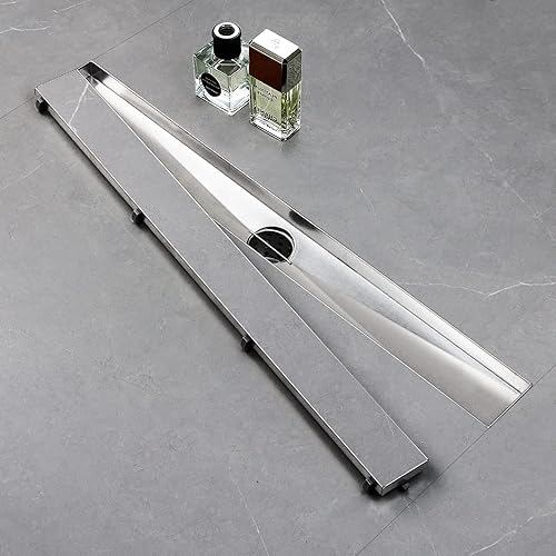 Vista 8 de SaniteModar Drenaje lineal de ducha de 24 pulgadas con inserto de azulejos 2 en 1, drenaje lineal de ducha cepillado de acero inoxidable 304
