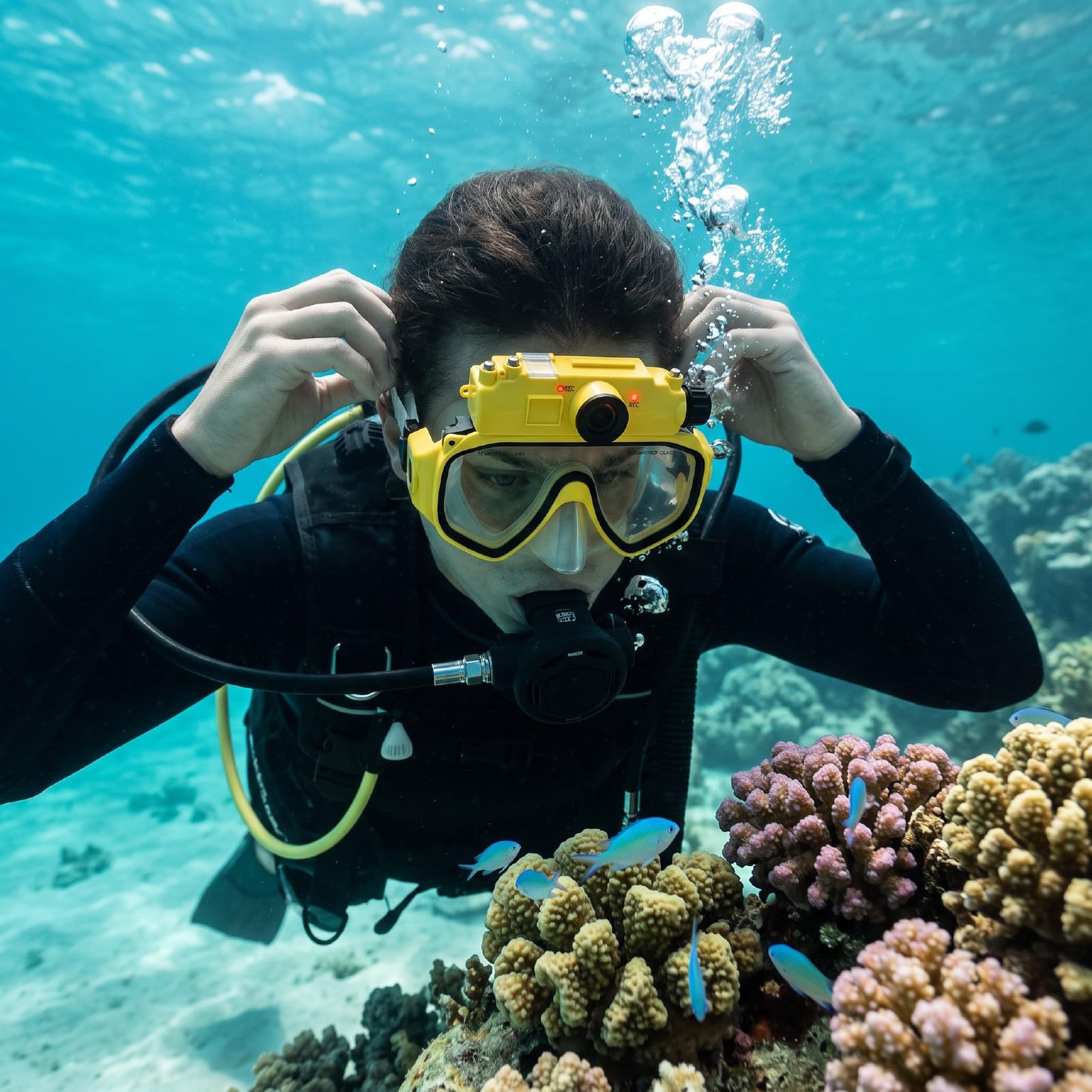 Gafas de Buceo para Snorkel con Cámara 2K 5MP | Gafas de Natación para Apnea, Resistente Al Agua, 15M, Gran Angular de 100 Grados, Antivibración, Aplicación WiFi