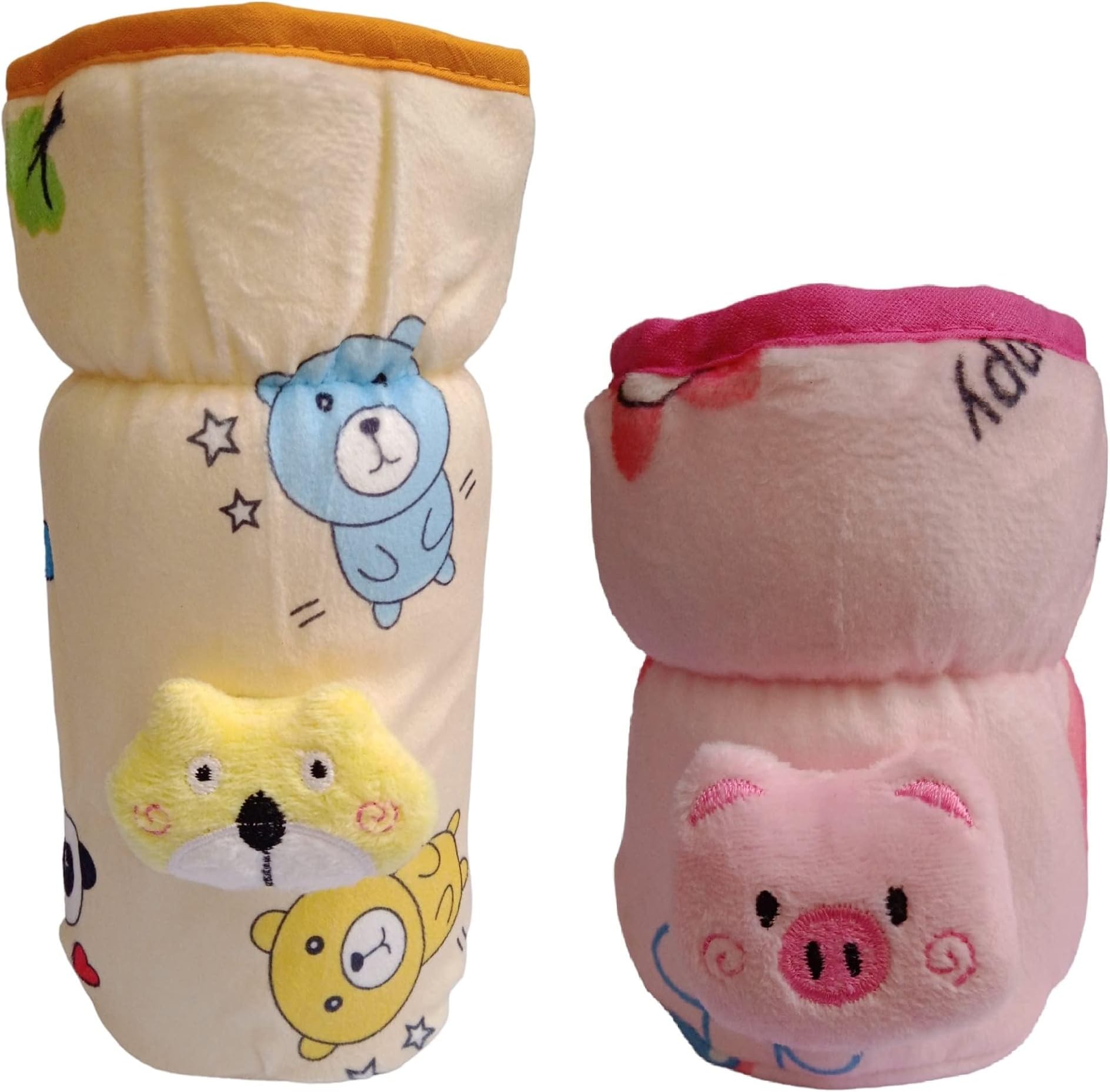 Bottle Covers for Philips Avent/Broad Neck Soft Plush Stretchable Baby Feeding Bottle Tote Bag Cover with Strap (125ml, 120 ml and 140ml & 250, 260, 330 ml Feeders- Pink/Yellow)