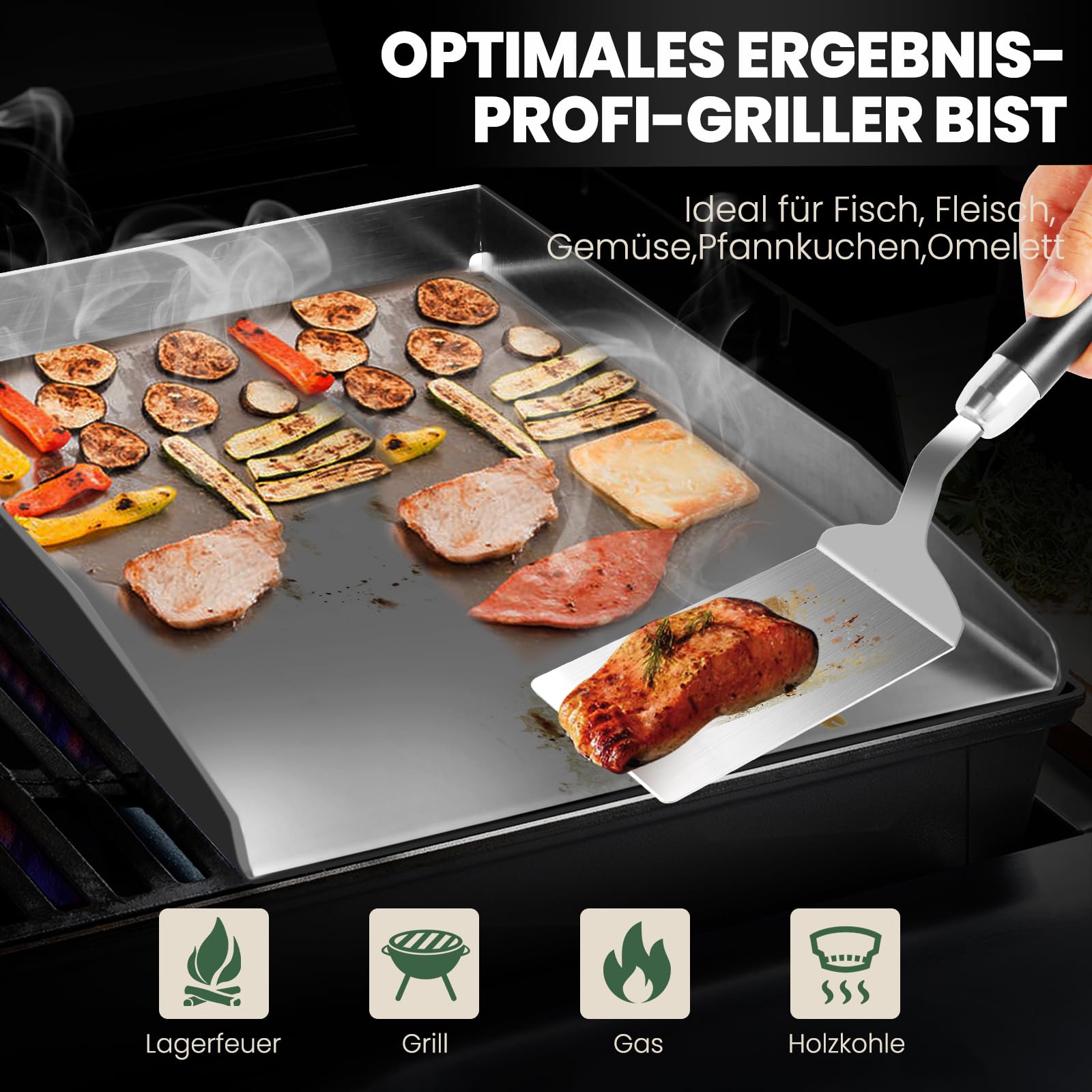 Plancha Barbacoa de Acero Inoxidable Universal para Barbacoa de carbón, Parrilla de Gas y más, Rectangular, accesorio de barbacoa, regalo para hombres 28 x 20 x 3cm