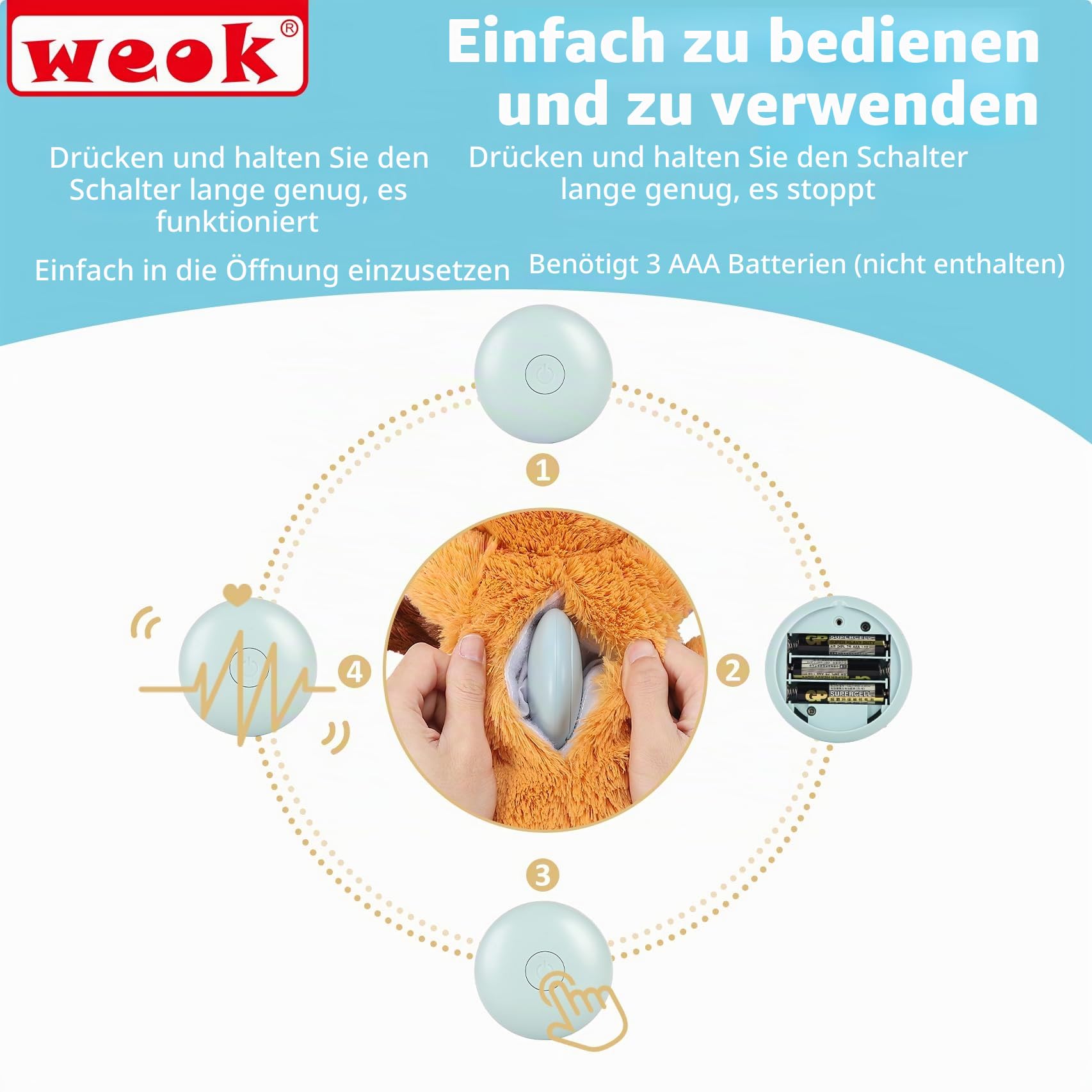 WEOK Herzschlag-Welpenspielzeug – Komfort-Kuschelkissen, zur Linderung von Angstzuständen, beruhigende Hilfe, Herzschlag-Spielzeug für Hunde, Welpenherzschlag-Spielzeug, Schlafhilfe
