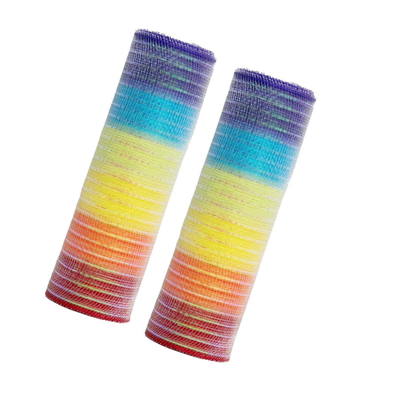 JStnana 2 Rolls Rainbow Mesh Ribbon for Wreath Crafts,10 Inch x 30FT Metallic Foil Deco Mesh Ribbon Fabric Rolls for Spring Summer Easter Christmas Wedding Holiday Wreath Decorations