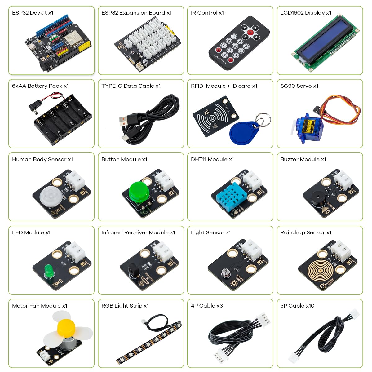 LAFVIN IoT Learning Kit per ESP32 con Tutorial, ESP32 Devkit, RFID, LCD1602 Compatibile con Arduino IDE