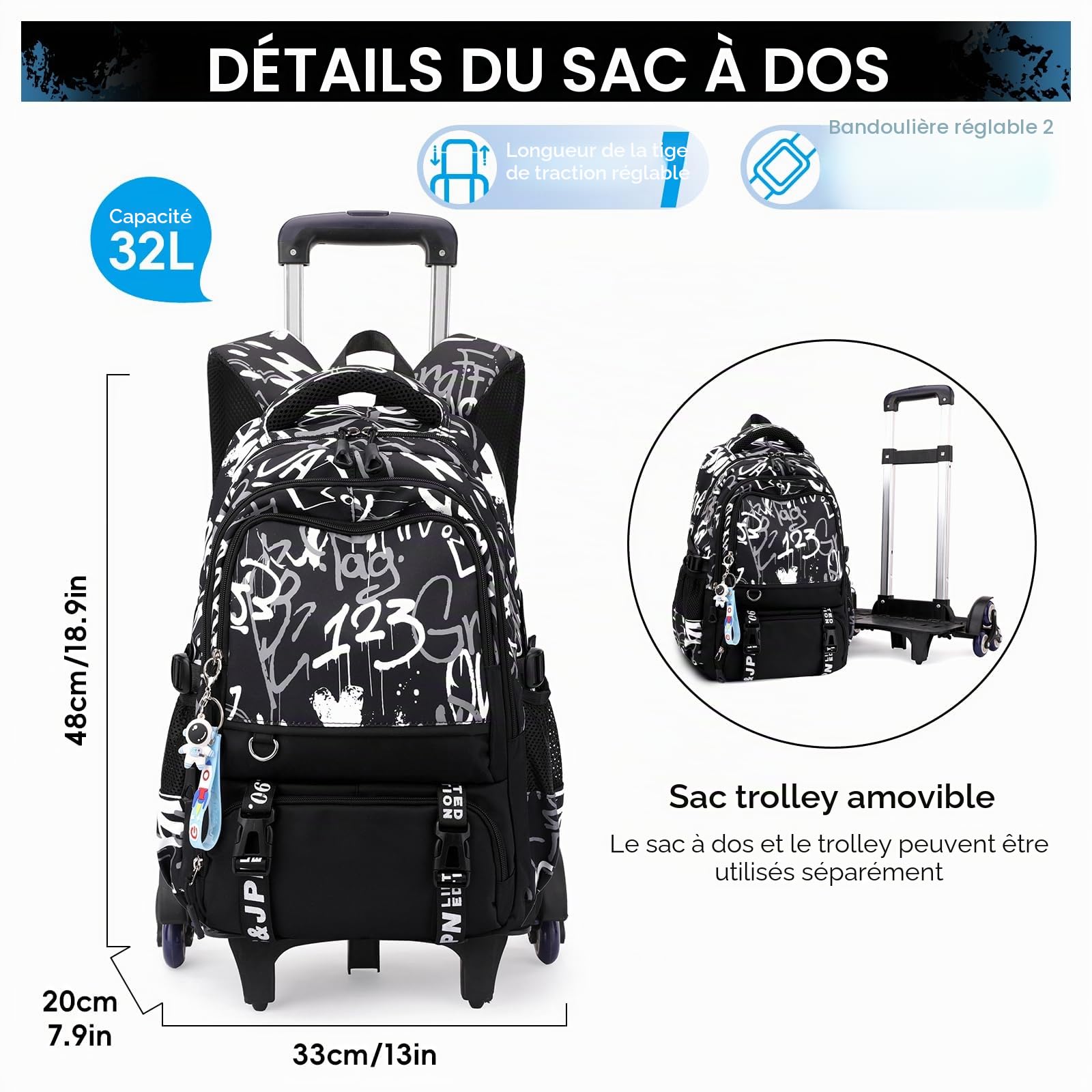 Amythe Cartable à Roulettes Garçons, Tendance de 16 pouces 6 Roues | Sac D'école Enfant Adolescent, Sac à Dos à Roulettes pour Garçon Primaire Collège - L'école, Voyages, Loisirs, Rentrée