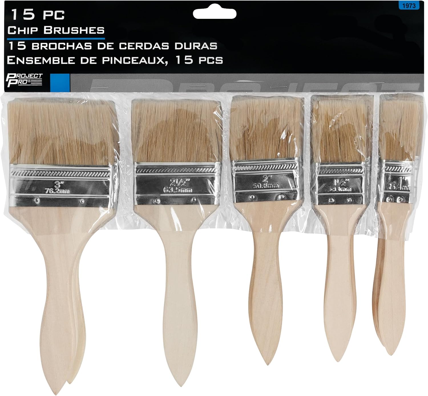 Performance Tool 1973 15pc Assorted Chip Brushes - Ideal for Painting, Gluing, Cleaning, and More