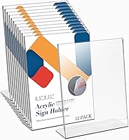 Relx 8.5x11 Slant Back Acrylic Sign Holders (12 Pack) - Clear Desktop Display Stands for Stores, Restaurants, Menus & Flyers