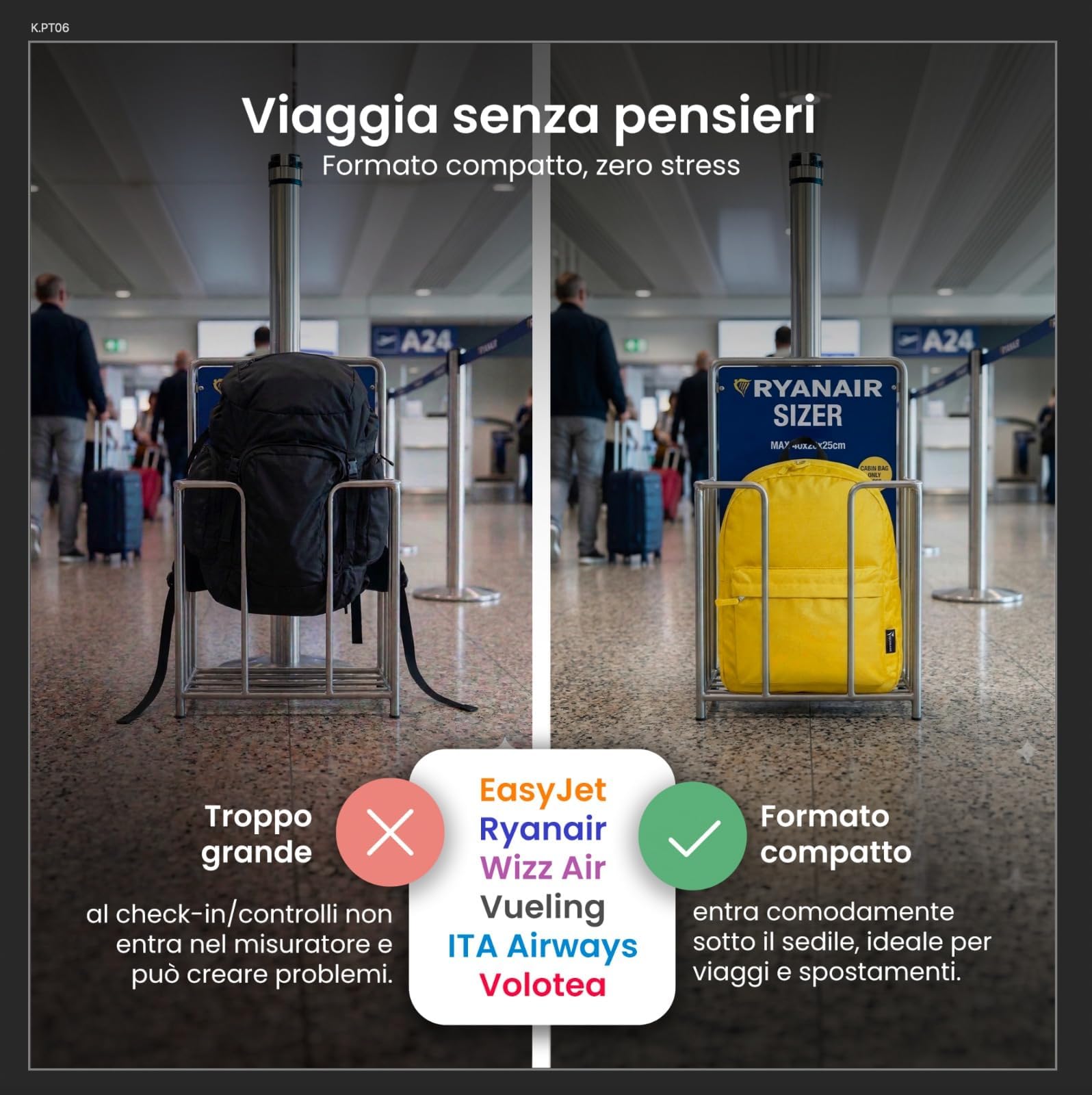 TECHMADE Zaino Scuola e Porta PC 15" Leggero e Capiente – Zaino Bagaglio a Mano 31.5x13.5x43 cm Compatibile Ryanair EasyJet – Multitasche Ergonomico per Lavoro, Scuola e Viaggi – UNISEX, (Nero)