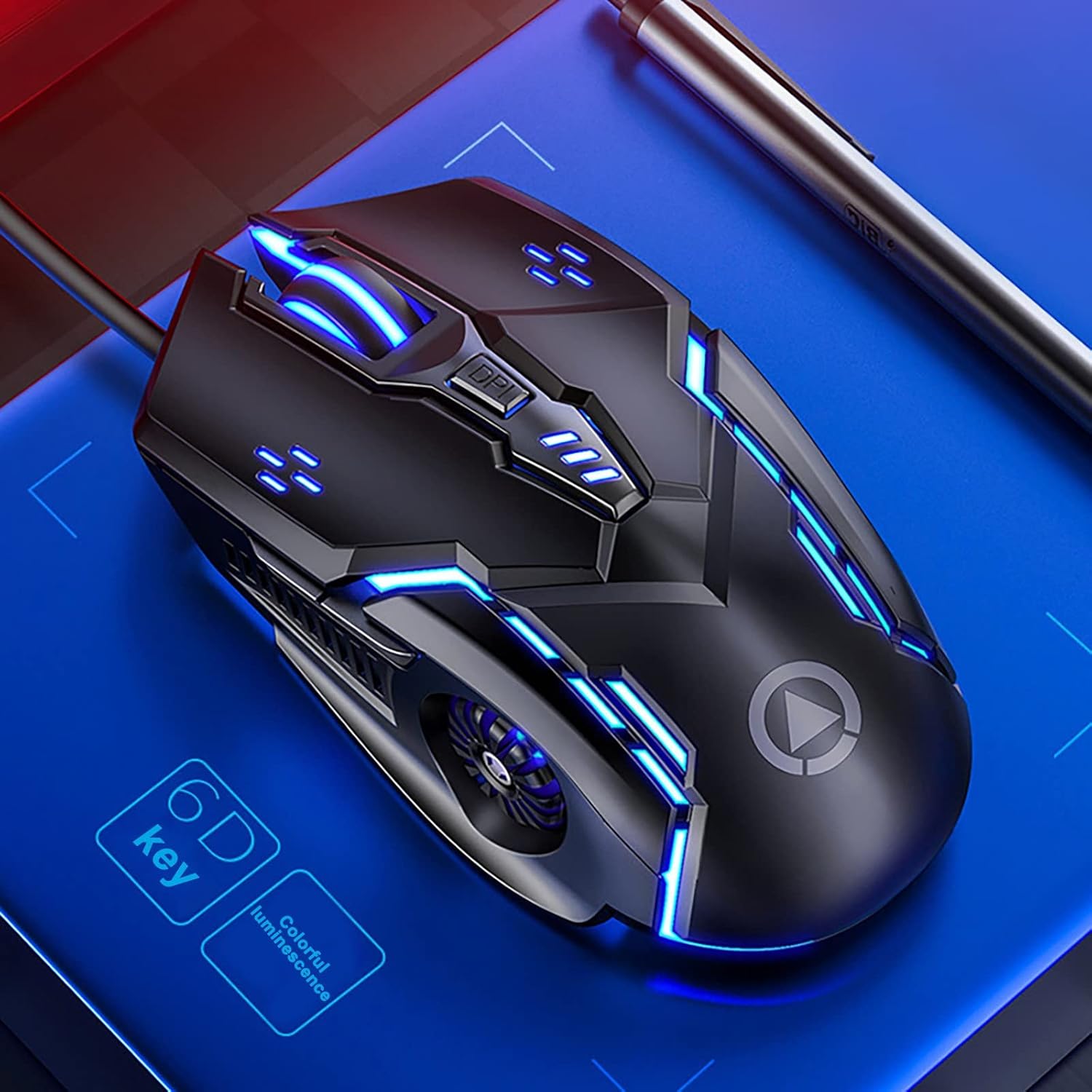 Wired Gaming Mouse, 3200 DPI, 6 Programmable Buttons, Ergonomic Design with RGB Backlit, USB Optical Input Mouse for Laptop, Computer, PC, Mac (Black)