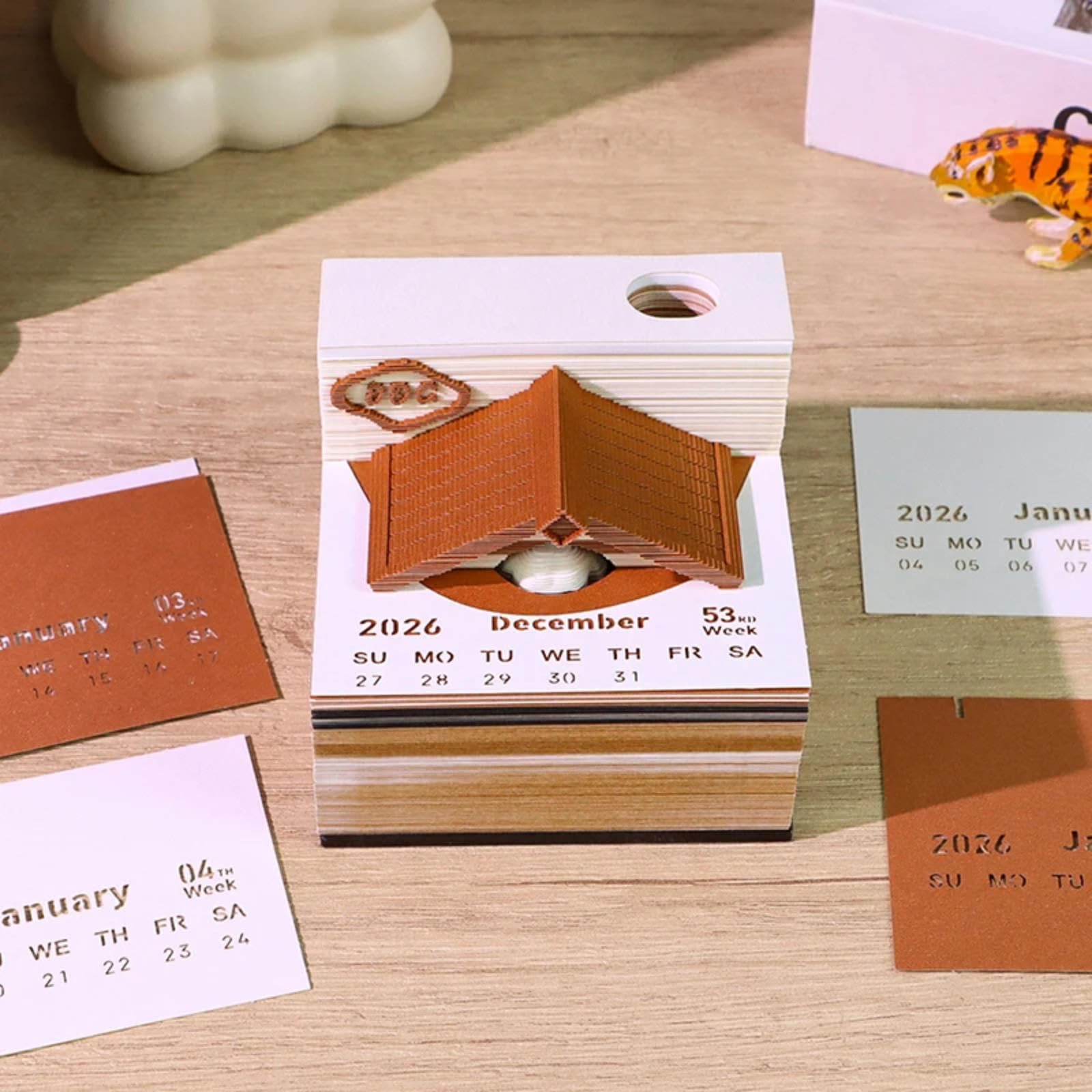 3D-Kunstkalender, Notizblock, 2026, kreativer Papierschnitzerei-Kalender, Notizblock, DIY-Notizblock, 3D-Kalender 2026, Zeitmesserkalender für Büro, Zuhause, Schreibtisch, Dekoration, Geburtstag