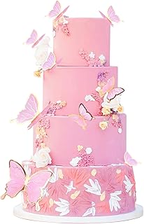 Unimall Pack of 30 Pink Color Gold Edge Mixed Size Lively 3D Swllowtail Butterfly Cupcake Topper for Girls Women's Happy B...