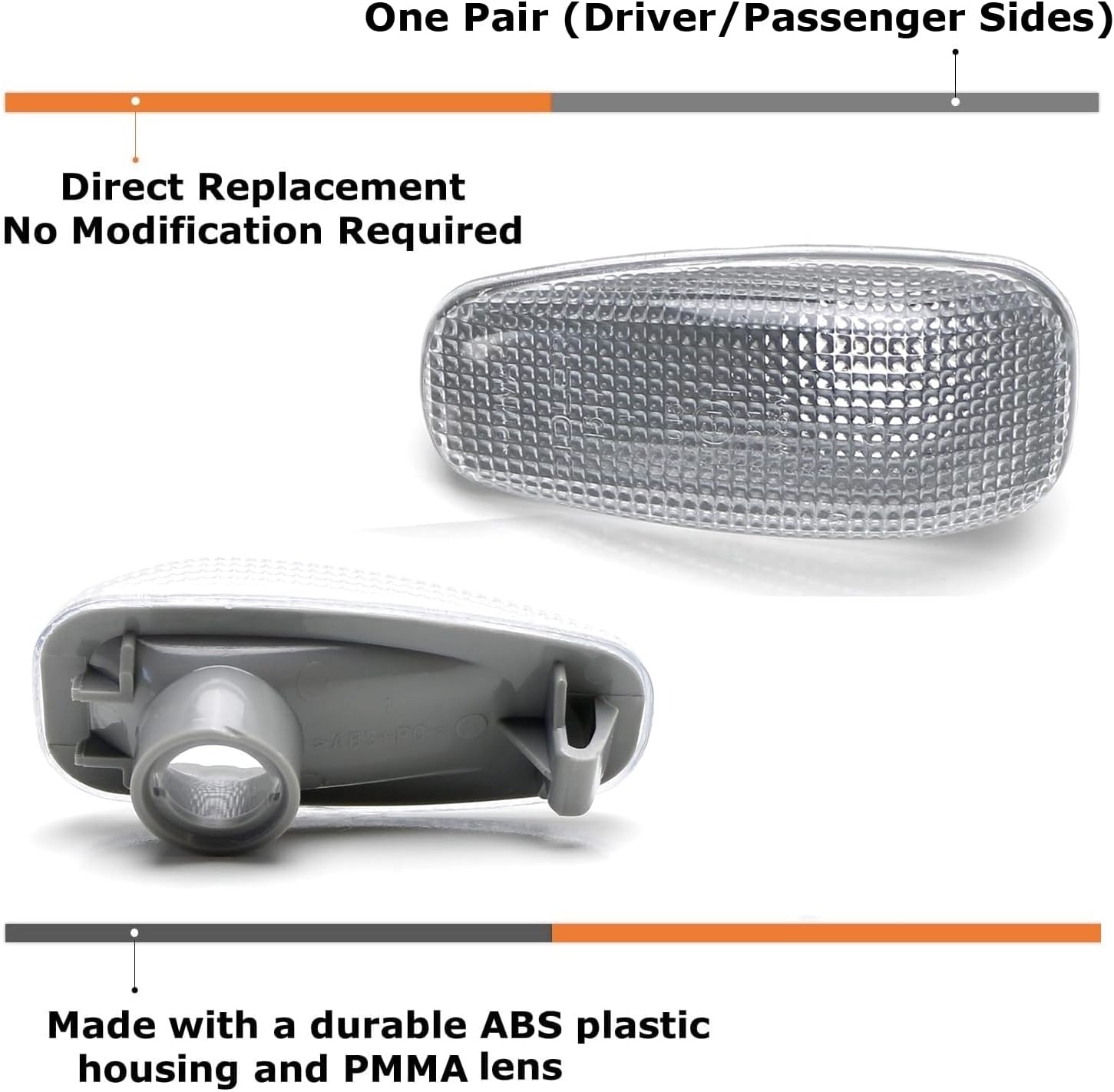 iJDMTOY Clear Lens Fender Blinker Side Marker Light Housings, Compatible With Mercedes CLK SLK Class, Compatible With Dodge Sprinter, Replace OEM Amber Sidemarker