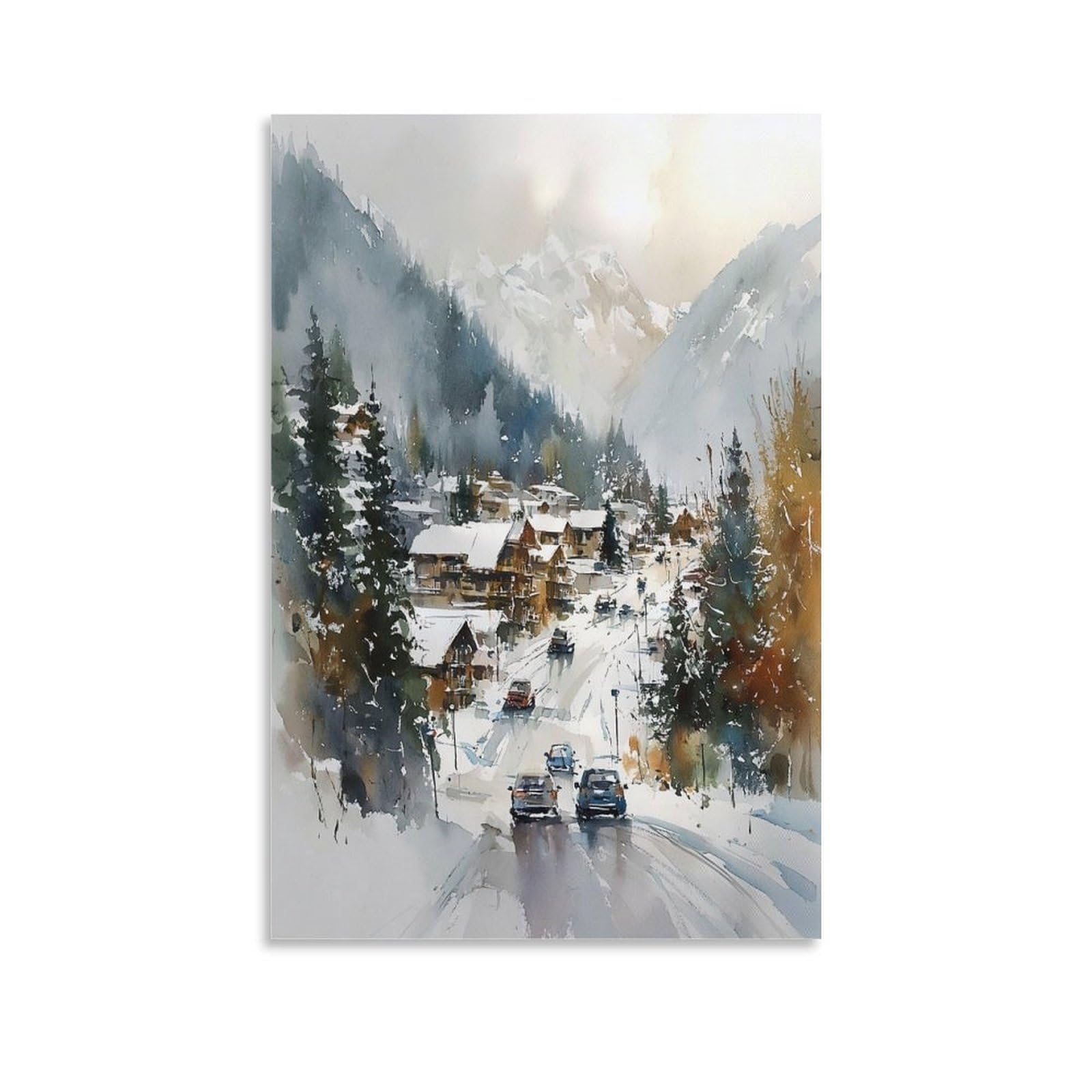 LCYNNH Breckenridge Colorado Watercolor Print Ski Town Wall 12x18inch(30x45cm) Print Home Bedroom Office Living Room Decor Canvas