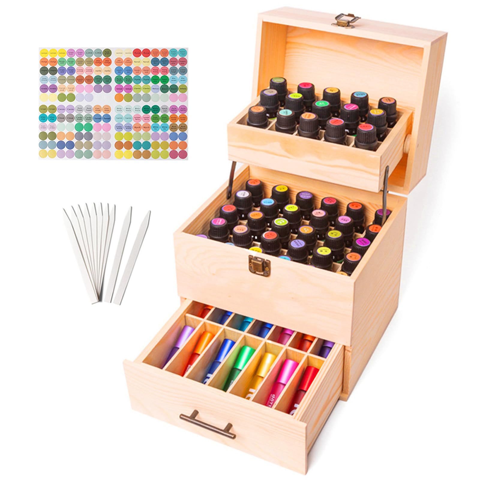 Houten Opbergdoos voor 3 Etherische Oliën - Aromatherapie Flessen