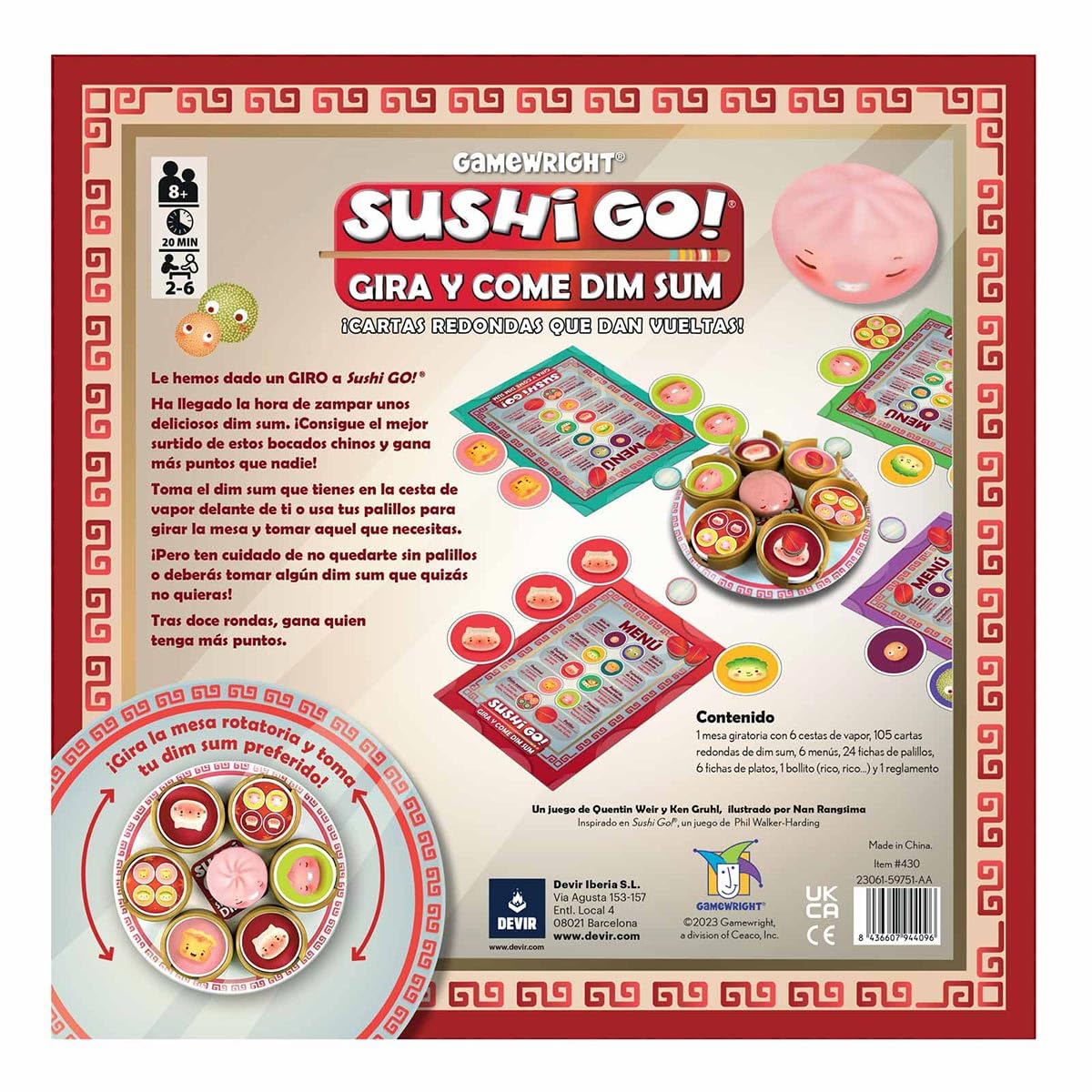 Devir - Sushi Go Gira y Come Dim Sum – Juego de Mesa Familiar ambientado en Cocina Oriental, con Mesa giratoria, 2–6 Jugadores, Temática Japonesa, Versión Española (BGSGGIRSP)