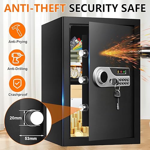 Vista 2 de Caja de seguridad digital con bloqueo de teclado, 1.8 pies cúbicos, 17.72 x 13.78 x 12.99 pulgadas, negro