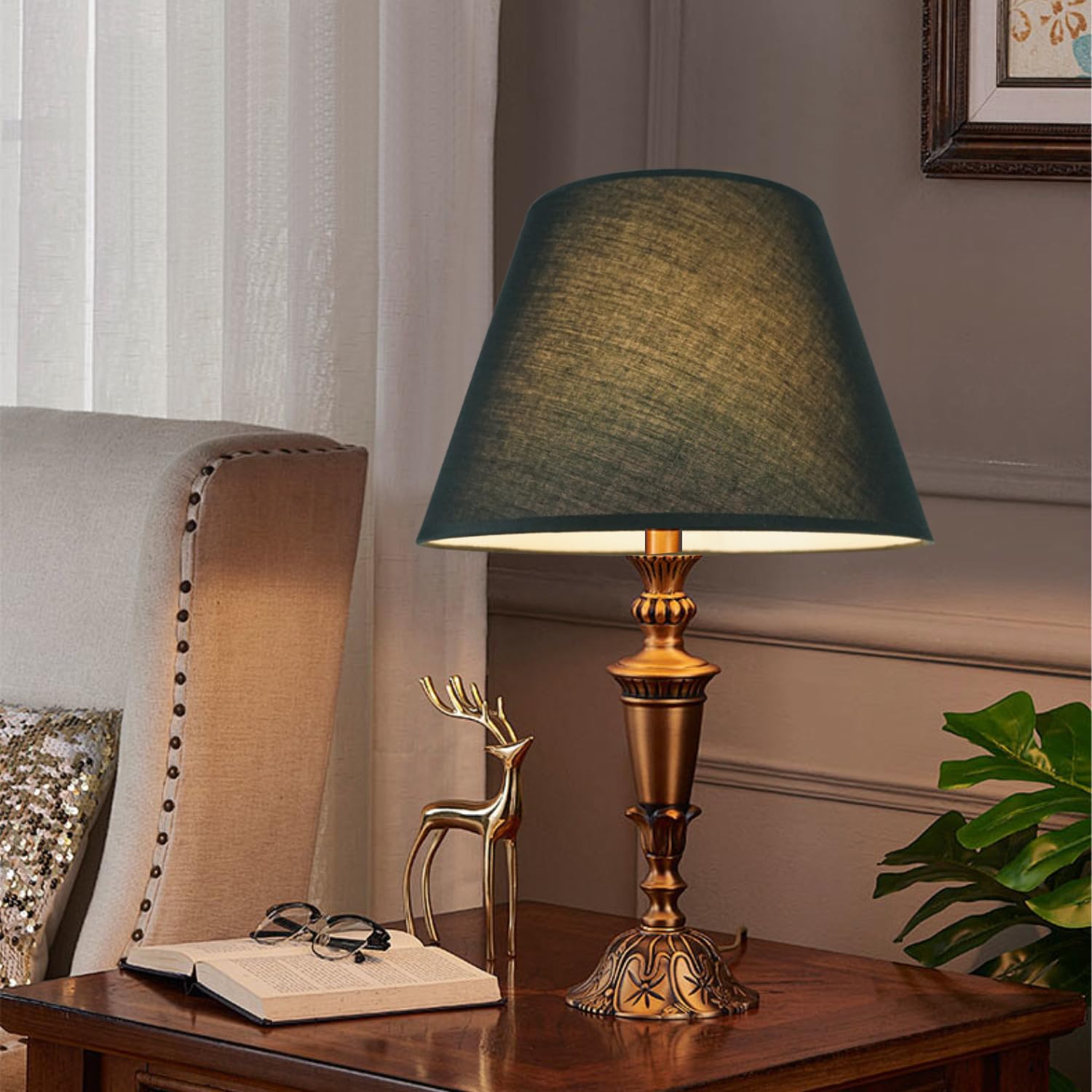DULEE Abat-jour E27 E14 de 30 cm - En tissu fait à la main - Pour lampadaire, lampe de table, lampe de chevet (haut) 18 cm x (hauteur) 20 cm x (bas) 30 cm, noir