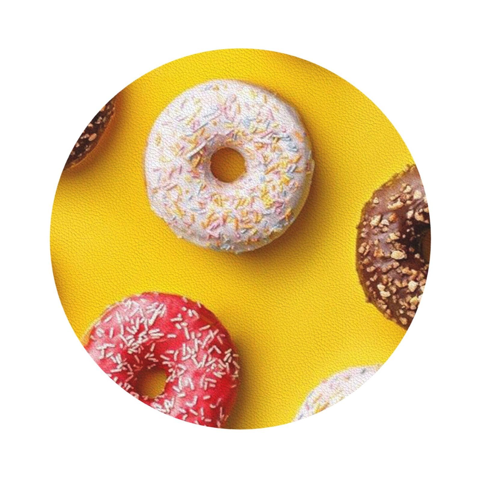 Doughnut PU Leather Coasters Set of 6 Round Drink Coasters