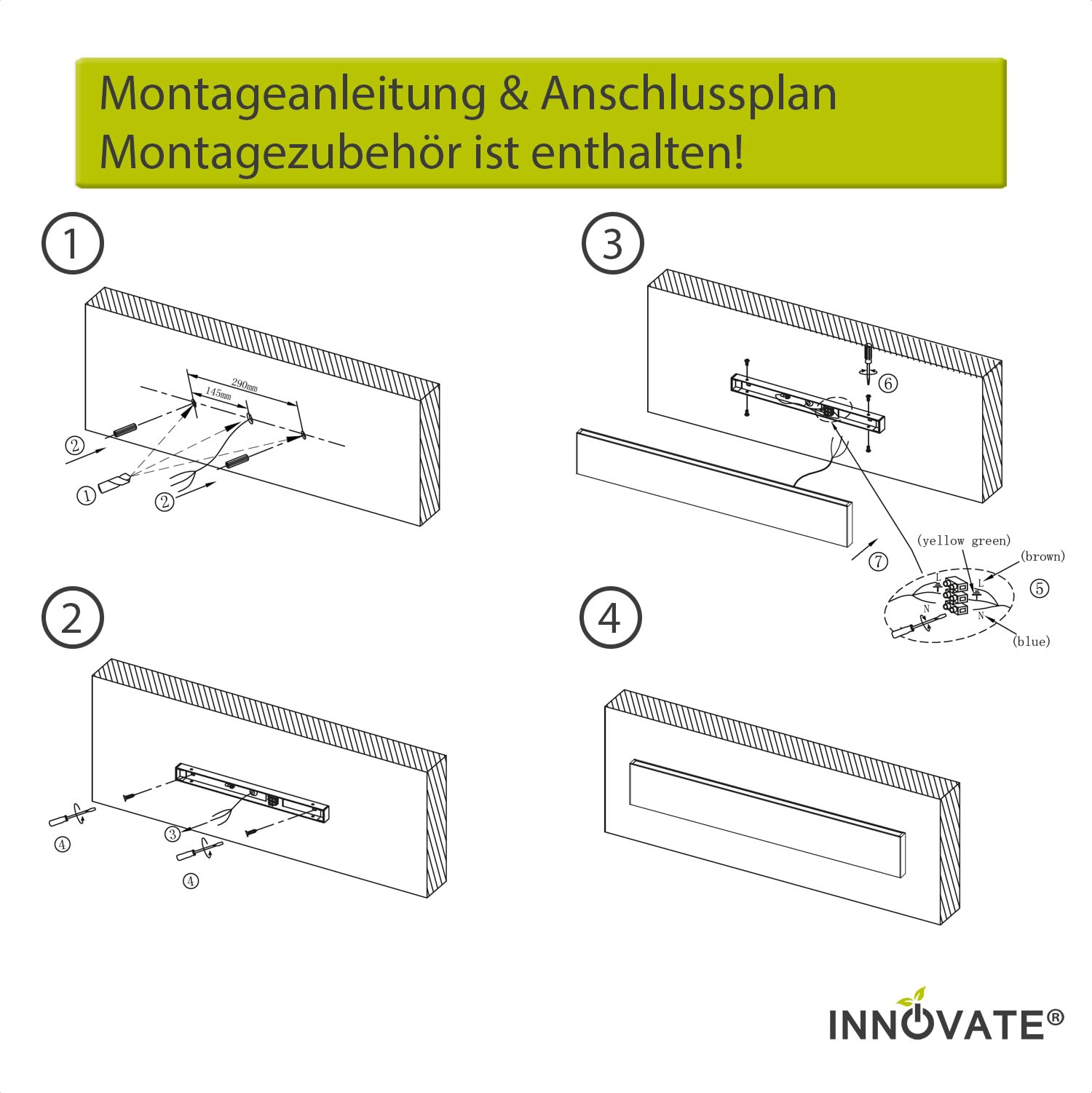 INNOVATE LED Wandleuchte Linear Up+Down, Led Wandlampe innen 910mm, Wandleuchte schwarz, indirekte Wandbeleuchtung, LED Lampen Wandmontage 25W, IP40, warmweiß (schwarz, 900)