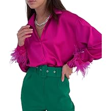 Blouses for Women Dressy Casual Feather Cuff Sleeve Crop Top Casual Office Work Tops