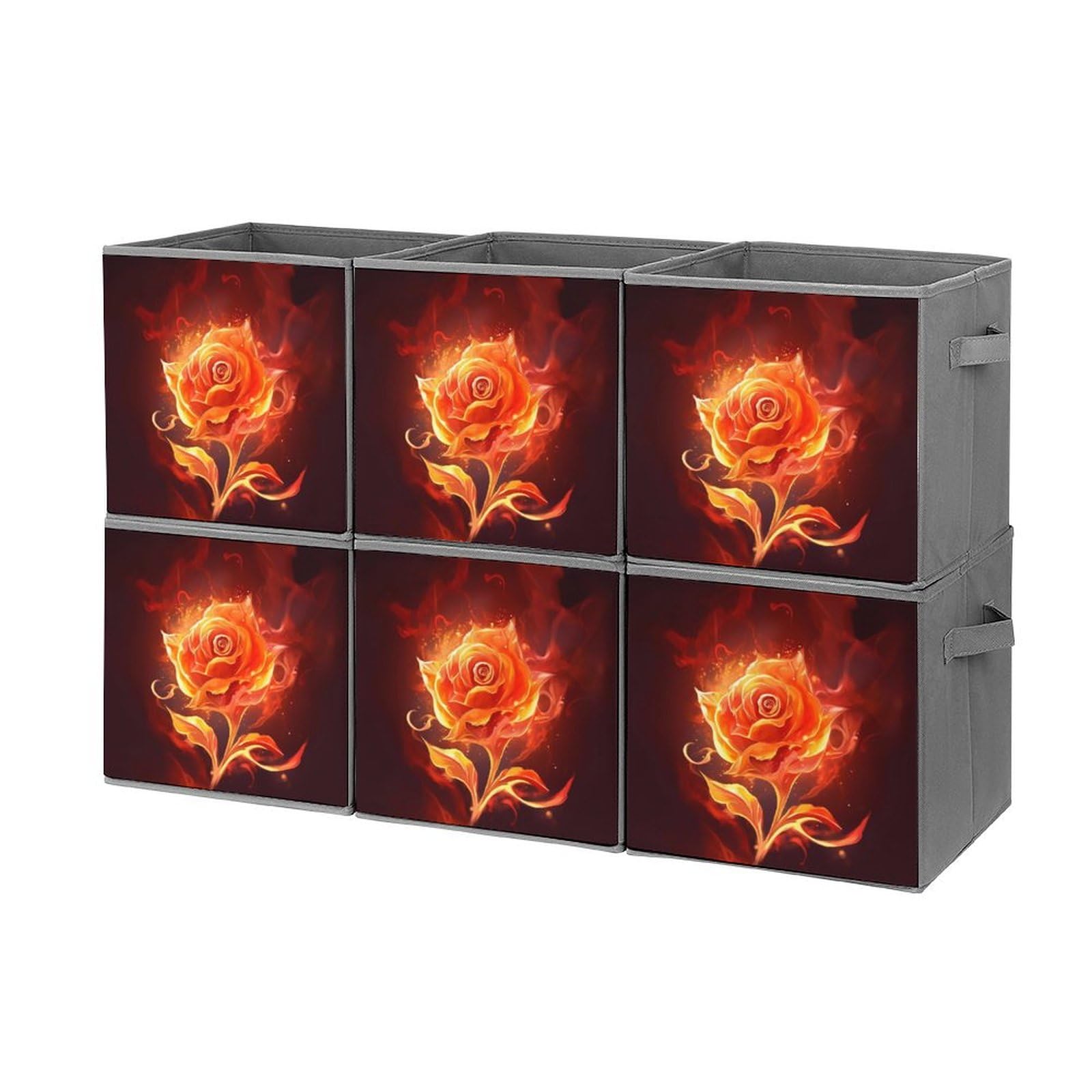 Bacs pliables avec poignées lot de 6 cubes de rangement en tissu rose pour linge de maison