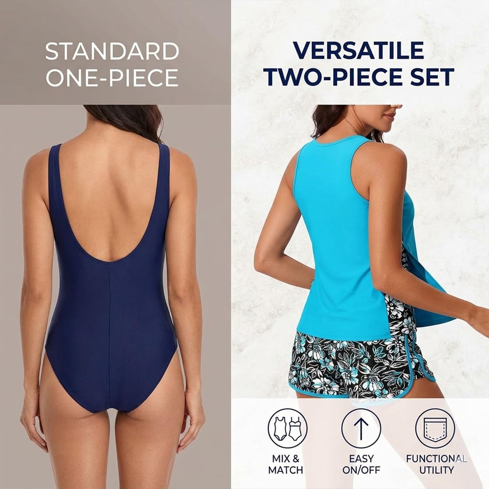 Generico Women's Flattering Tankini Swimsuit Set with Shorts - Classic Bathing Suits