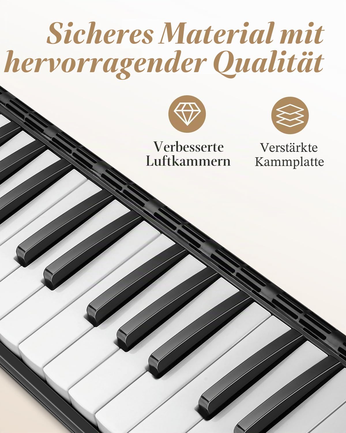 Eastar Melodica mit 37 Tasten, Blasinstrument mit Mundstück, Blas-Piano-Keyboard, inklusive Tragetasche, Schwarz