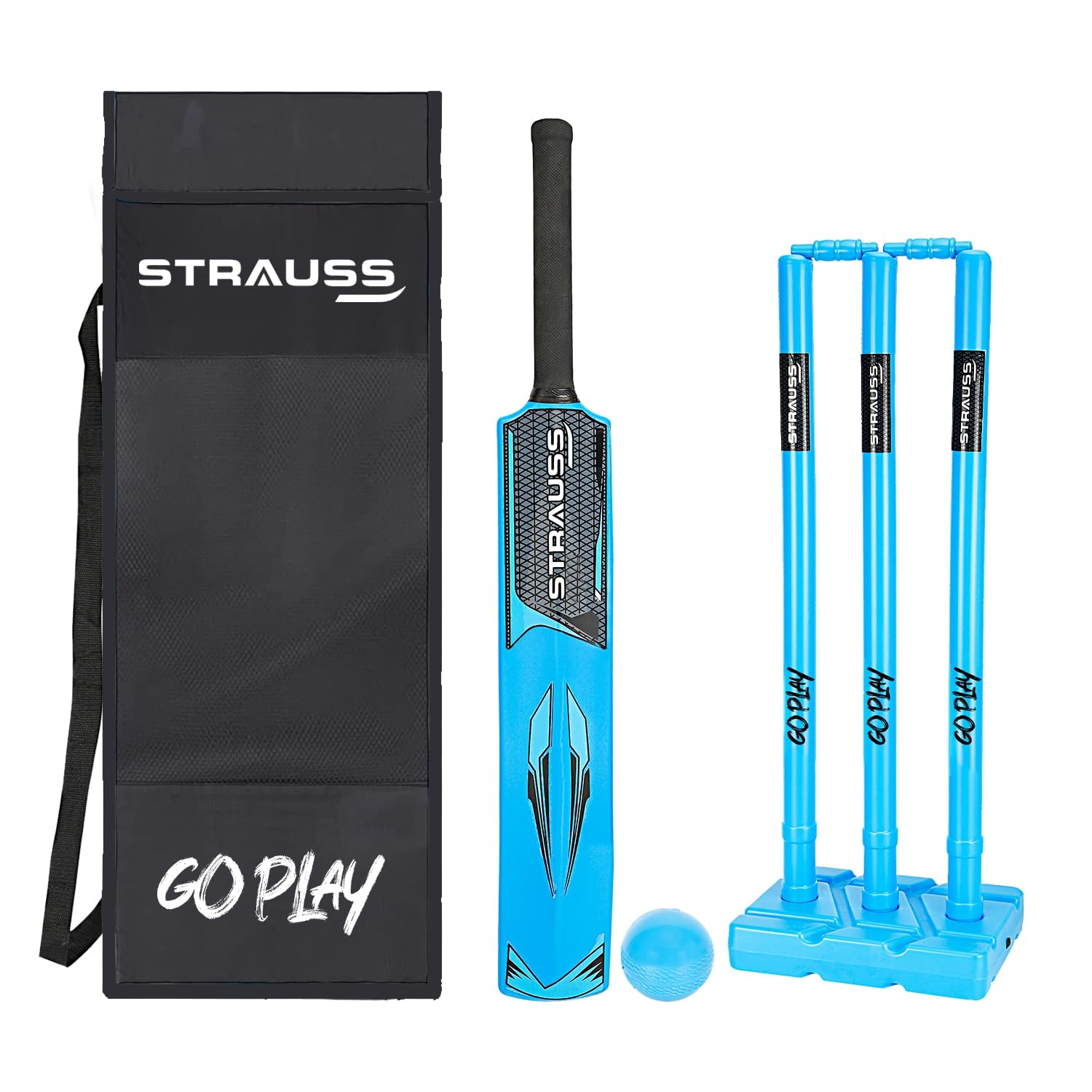 STRAUSS Cricket Set (Full-Size)|Durable Plastic Bat, Ball, Wickets| Beginners Kit for Kids and Adults|Lightweight and Easy-to-Handle|Complete Cricket Gear for Outdoor Fun and Practice Sessions,(Blue) (B0C242CBTJ) Amazon Price History, Amazon Price Tracker